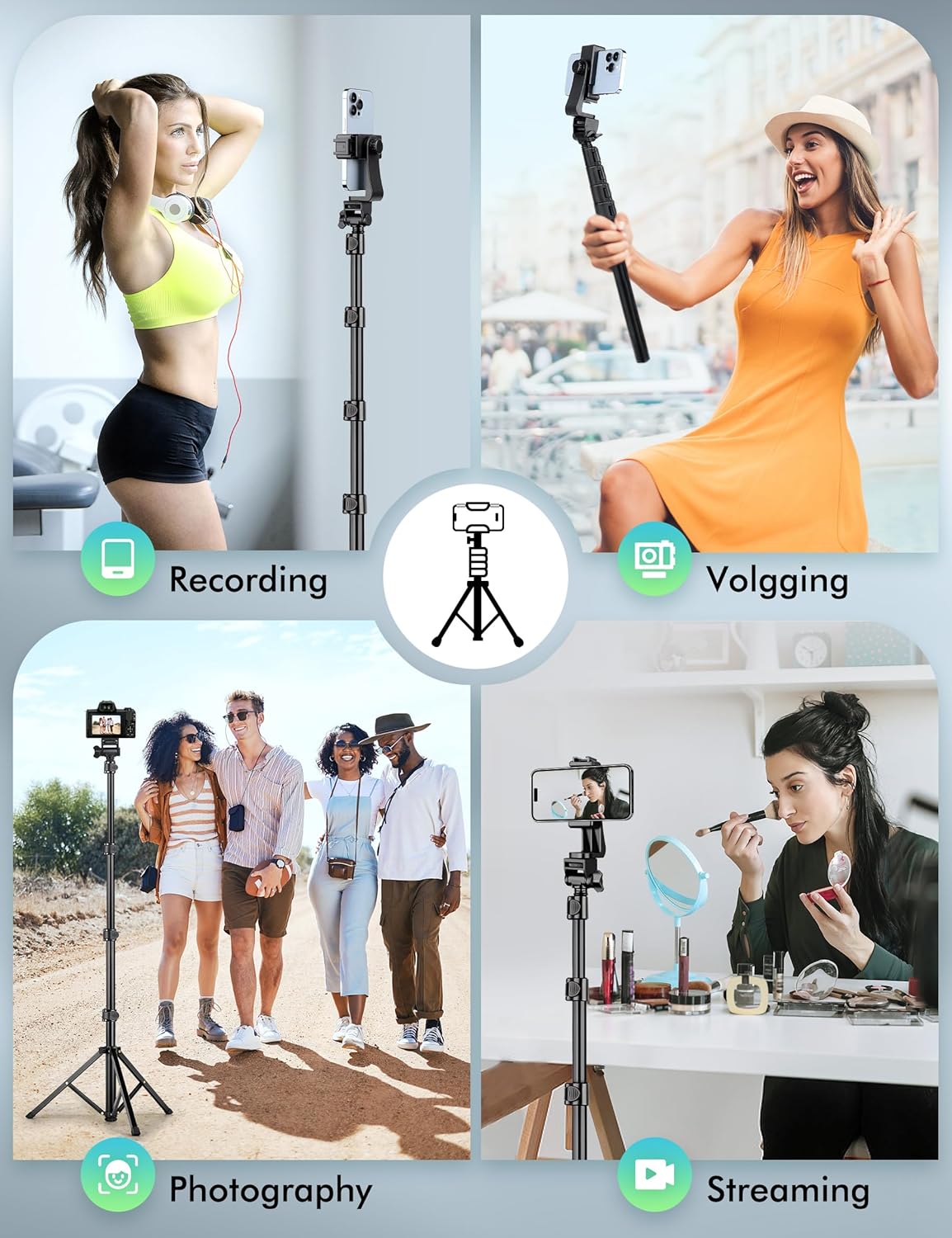 Trípode para teléfono, trípode de 70 pulgadas para iPhone celular, soporte de trípode para selfie stick con soporte remoto para teléfono, trípode de