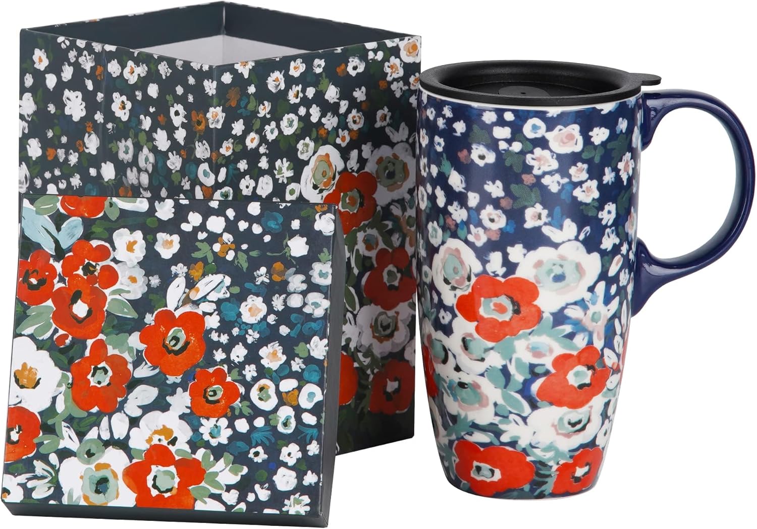 Topadorn Taza de cerámica de café Taza de té de porcelana con tapa 17oz. Floral