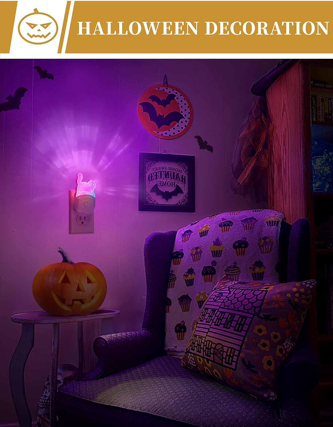 DORESshop Paquete de 2 luces nocturnas para gatos con RGB de 8 colores, enchufable, sensor de atardecer a amanecer, luz nocturna para bebé, luz