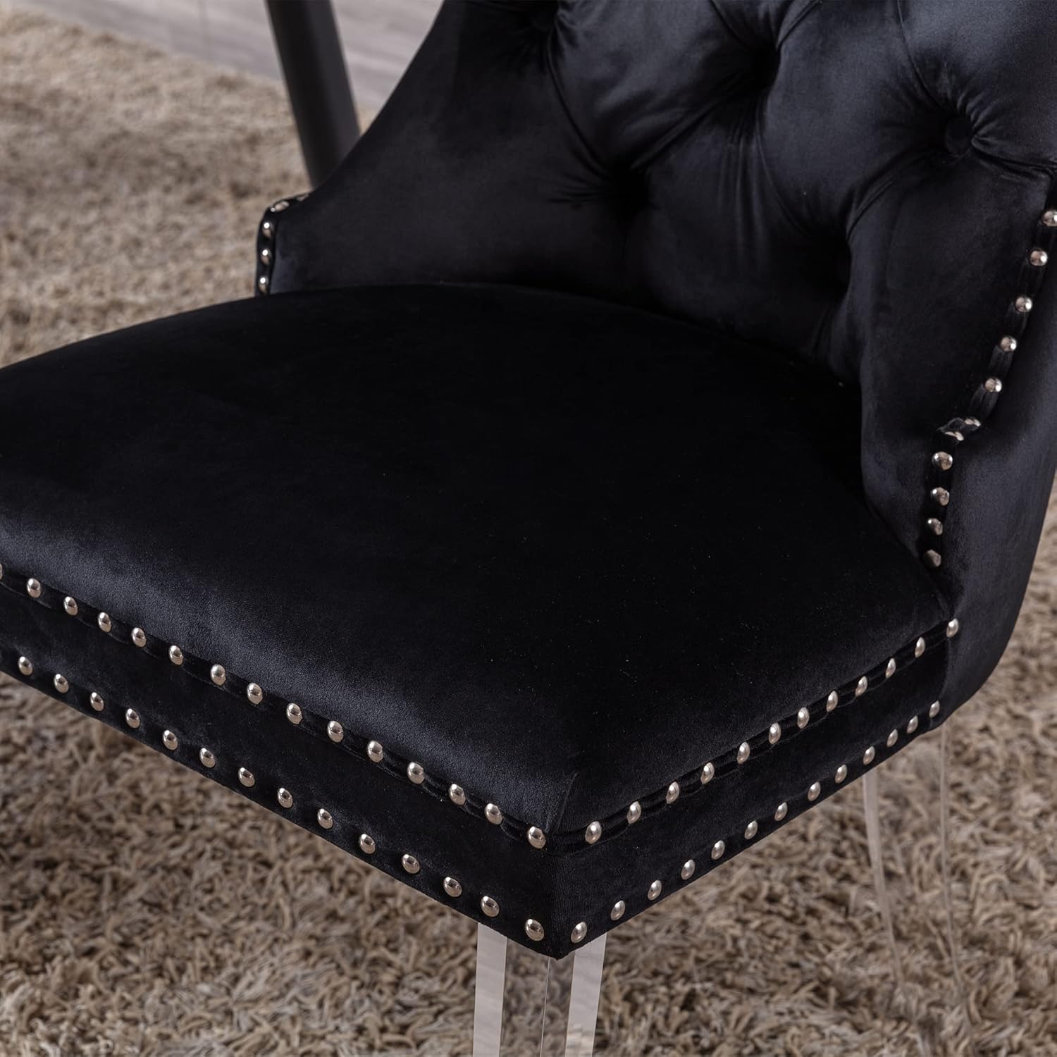 chairus Juego de 2 sillas de comedor modernas de terciopelo Parsons con respaldo copetudo, sillas de sala de estar con patas de acrílico