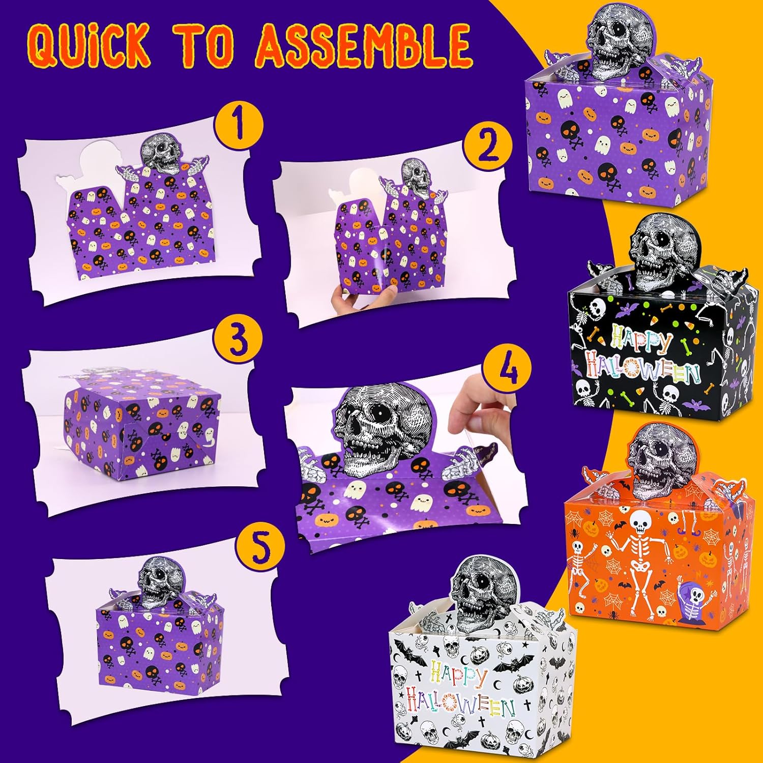 Cajas de regalo de Halloween, 24 cajas de regalo de dulces de calaveras para dulce o truco, cajas de fiesta de Halloween, cajas de esqueleto de
