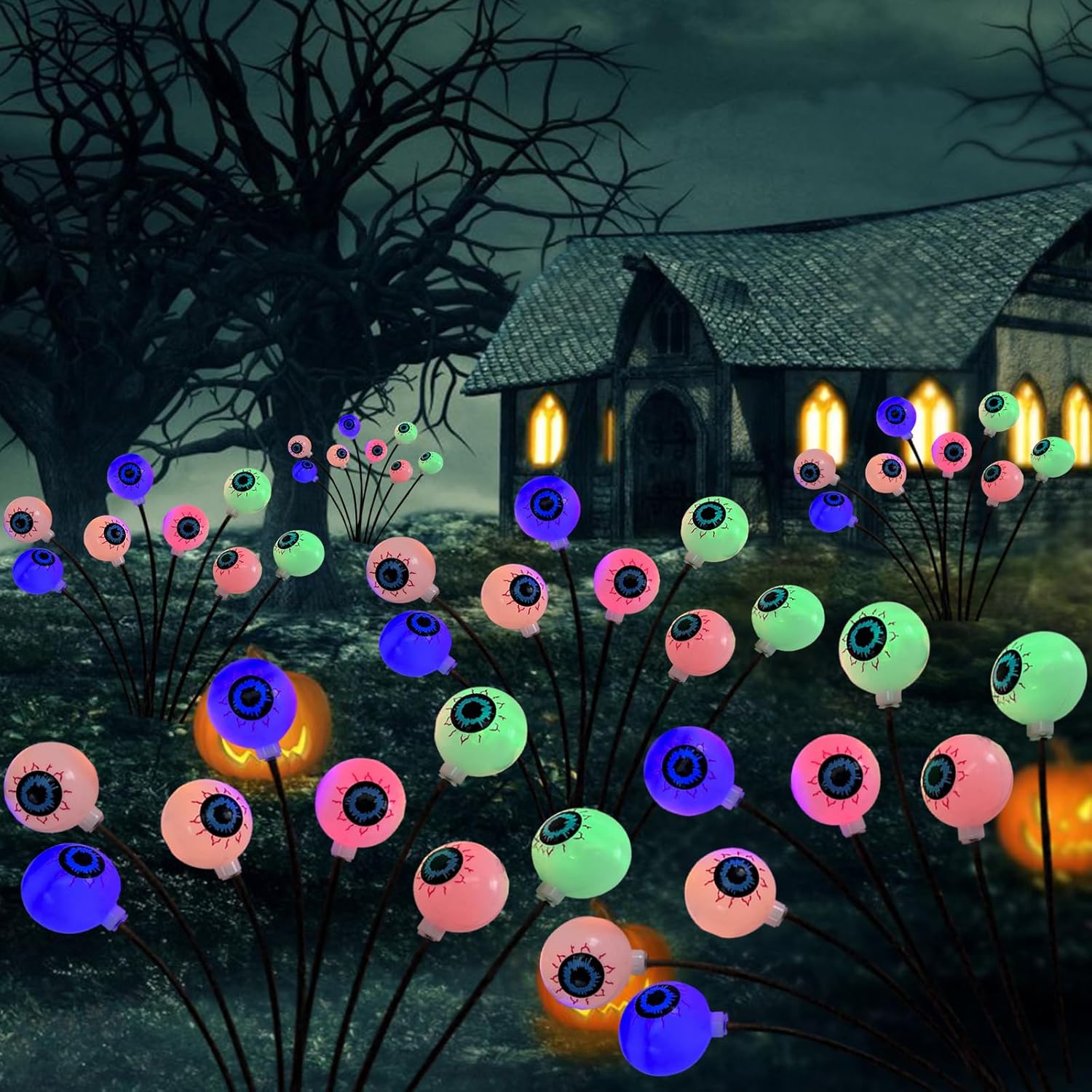 2 luces solares de Halloween al aire libre, 16 LED impermeables aterradoras decoraciones de Halloween, luces solares de Halloween, luces de