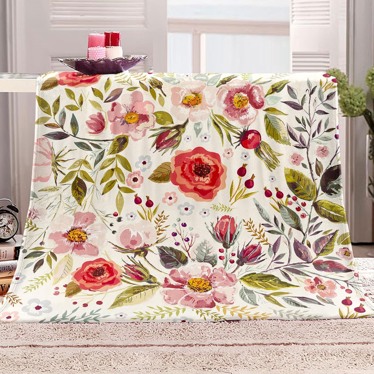 Tupmnbry Manta de flores silvestres con estampado floral botánico, manta de franela súper suave, ligera y esponjosa para cama, sofá y viajes, 60 x