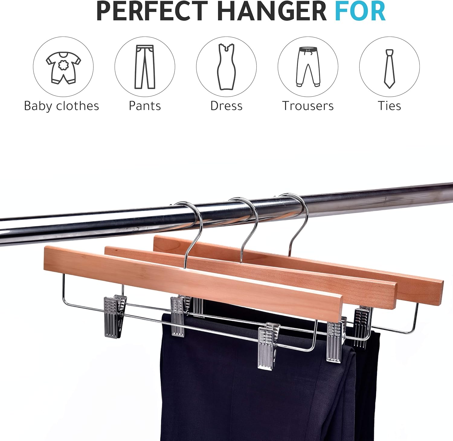 Quality Hangers Perchas de madera para pantalones, paquete de 10 perchas giratorias de tela con gancho, falda de madera de loto, pantalones,