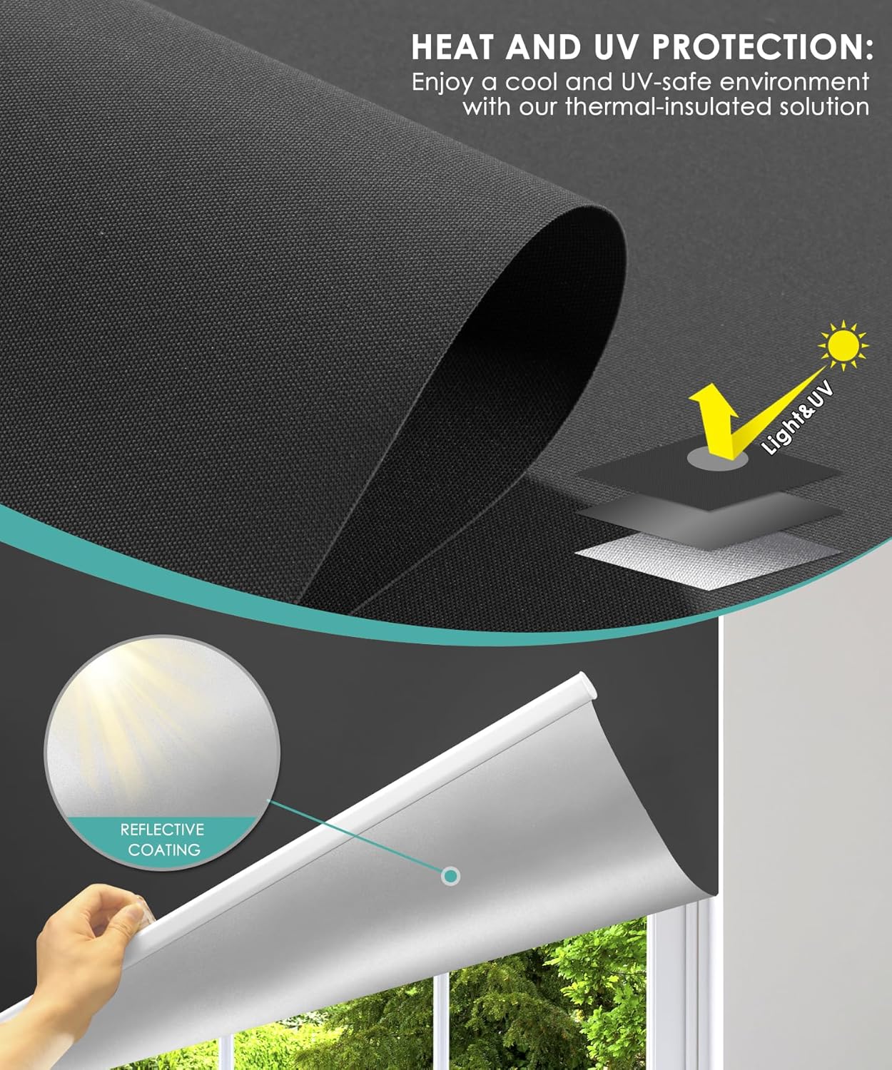 BlinDecor Persianas enrollables opacas para ventanas, 35 x 72 pulgadas, para dormitorio interior, persianas enrollables sin cordón con protección UV