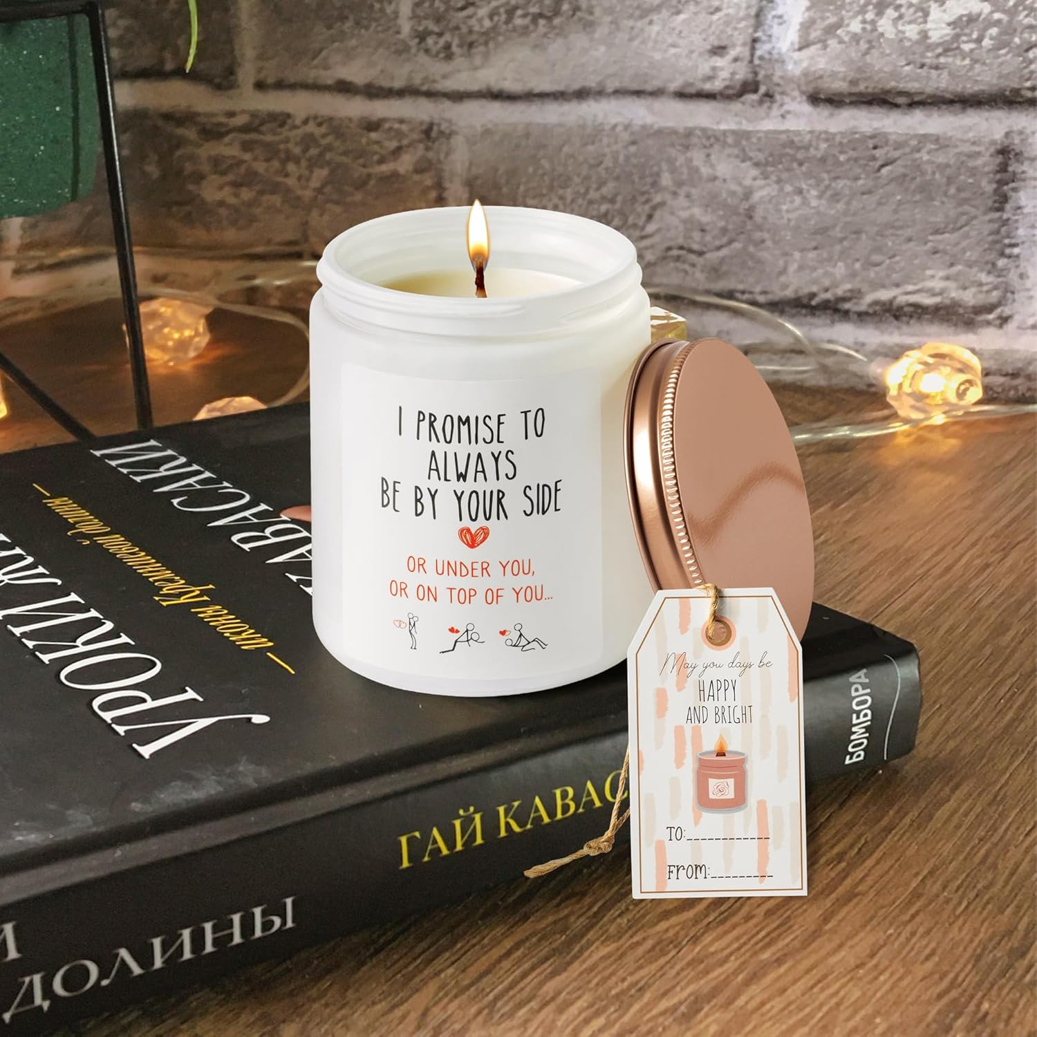 GROBRO7 Vela en tarro de regalo para novio, marido, mujer, I Promise to Always Be by Your Side or Under You or On Top – Velas perfumadas de cera de
