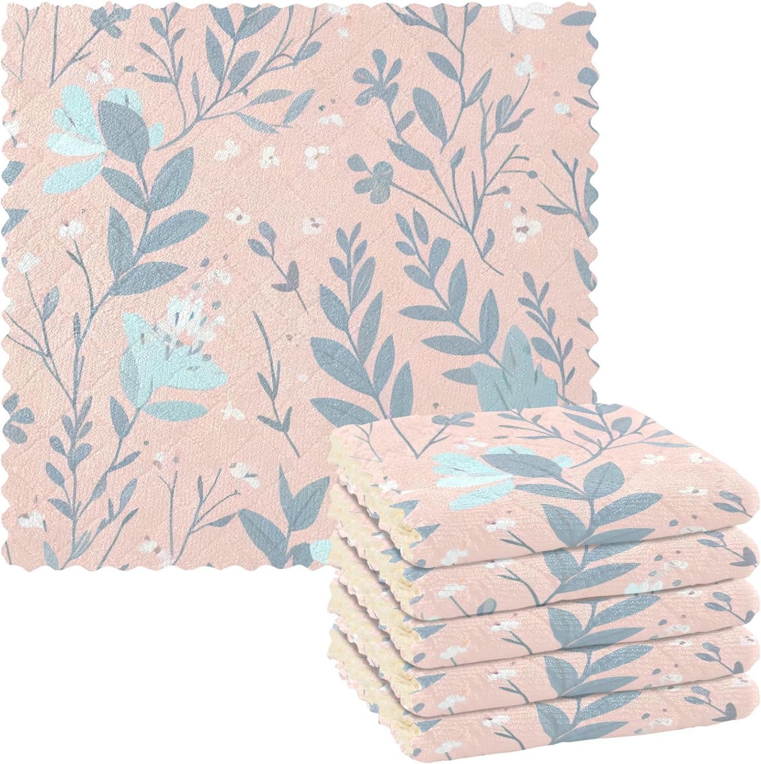 Pink Blue Floral Floral Pattern Microfiber Kitchen Towels Washcloth Turkish Tea Towels Absorbent Dish Towels and Dish Cloths Decorative Kitchen Hand