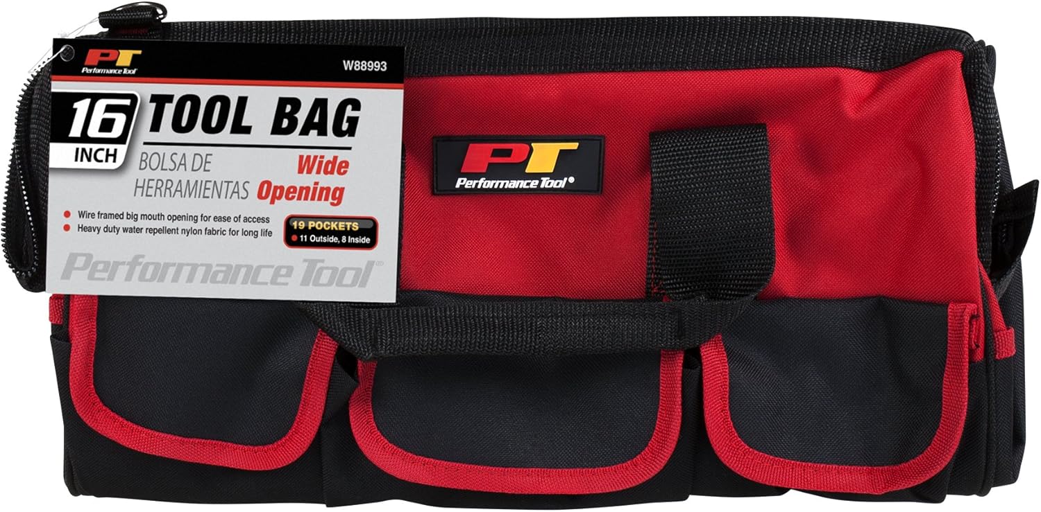 Performance Tool W88993 – Bolsa de herramientas de 16 pulgadas de fácil acceso, con cierre de cremallera y boca ancha, con base reforzada y 16