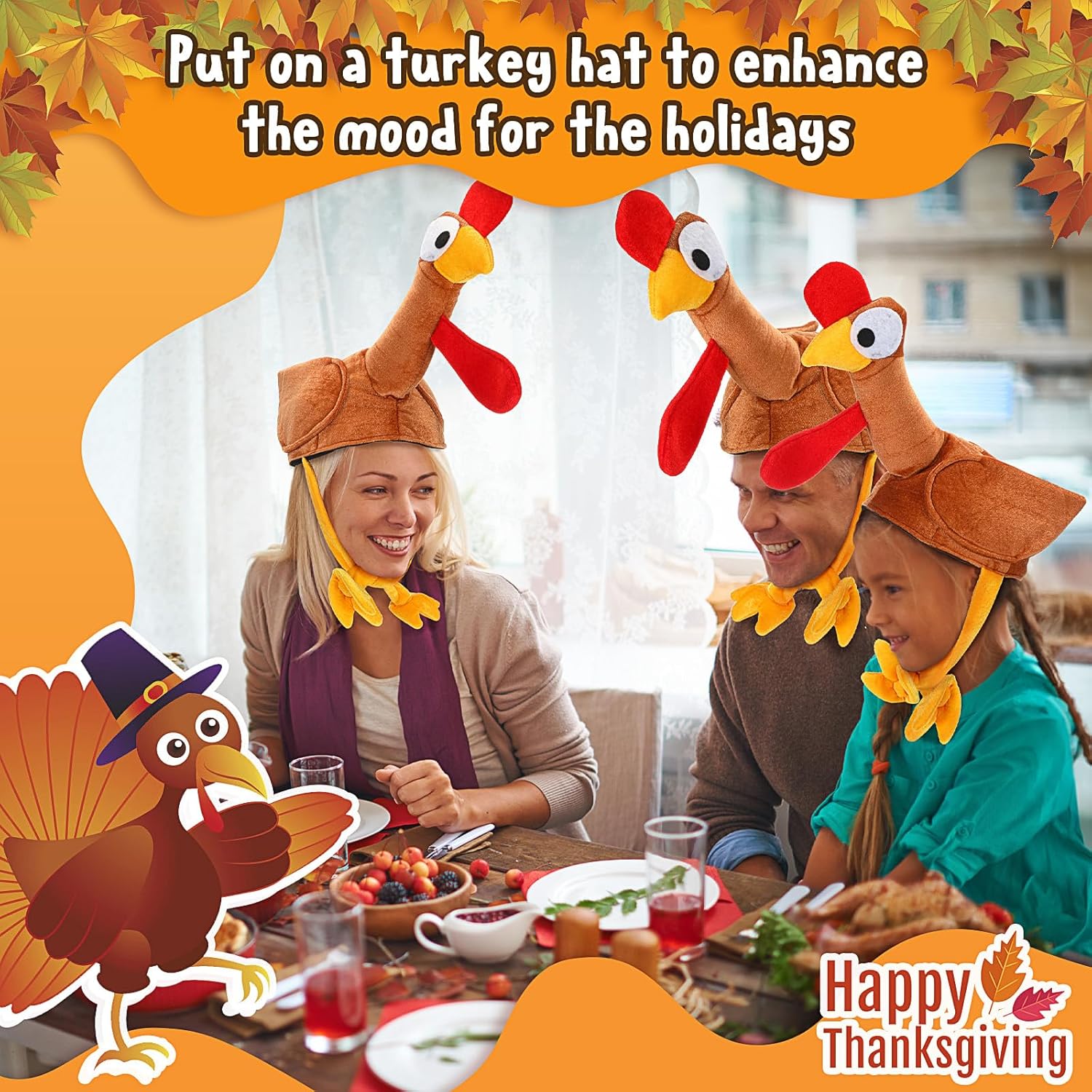 Sombrero de pavo de Acción de Gracias de 10 unidades, accesorio de fiesta, novedad de Acción de Gracias, gorro de pavo con patas en la cabeza para