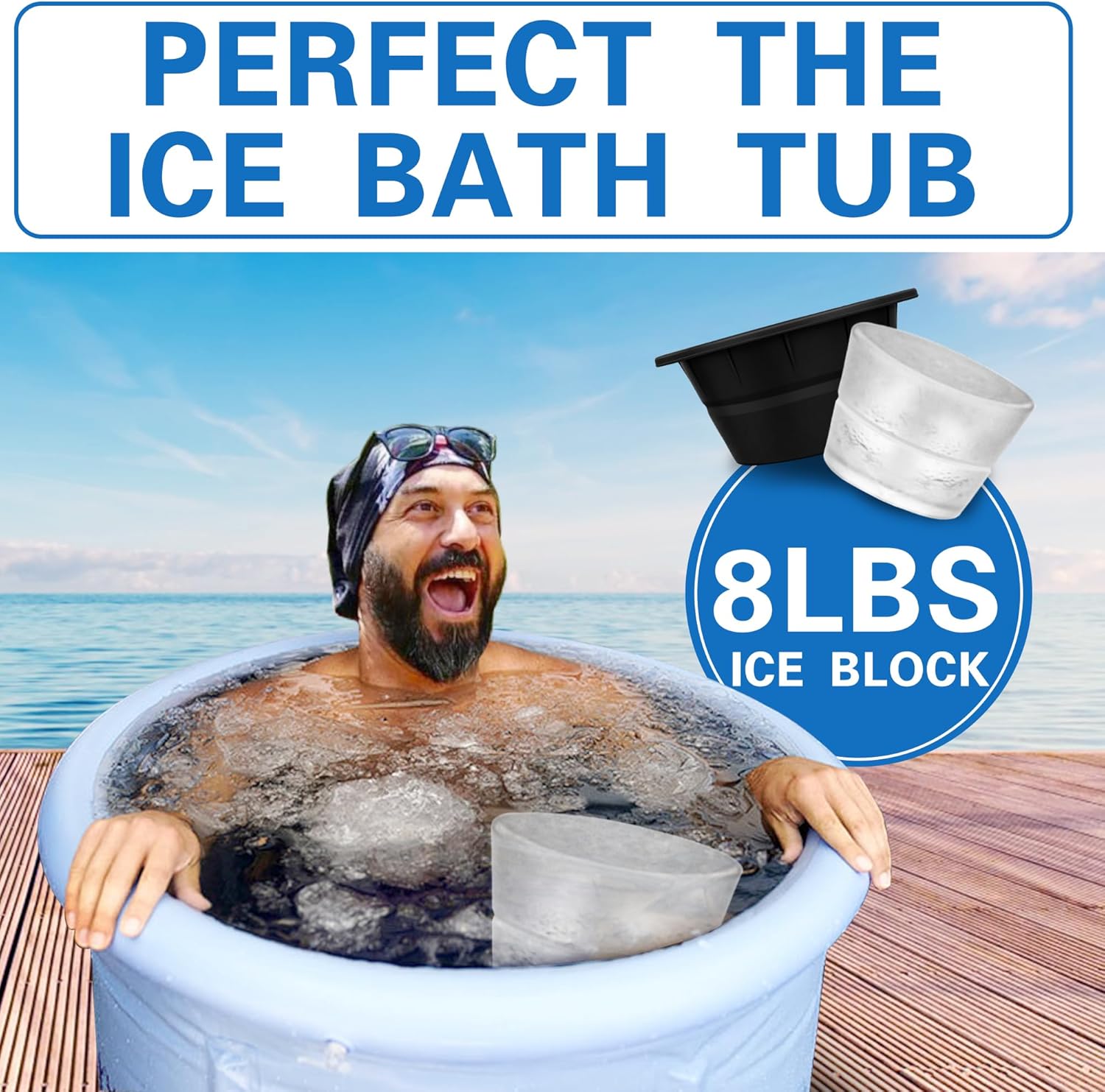 YUBIRD Molde de bloque de hielo extragrande, moldes de silicona para cubitos de hielo para enfriadores de baño de hielo, cubo de hielo redondo,