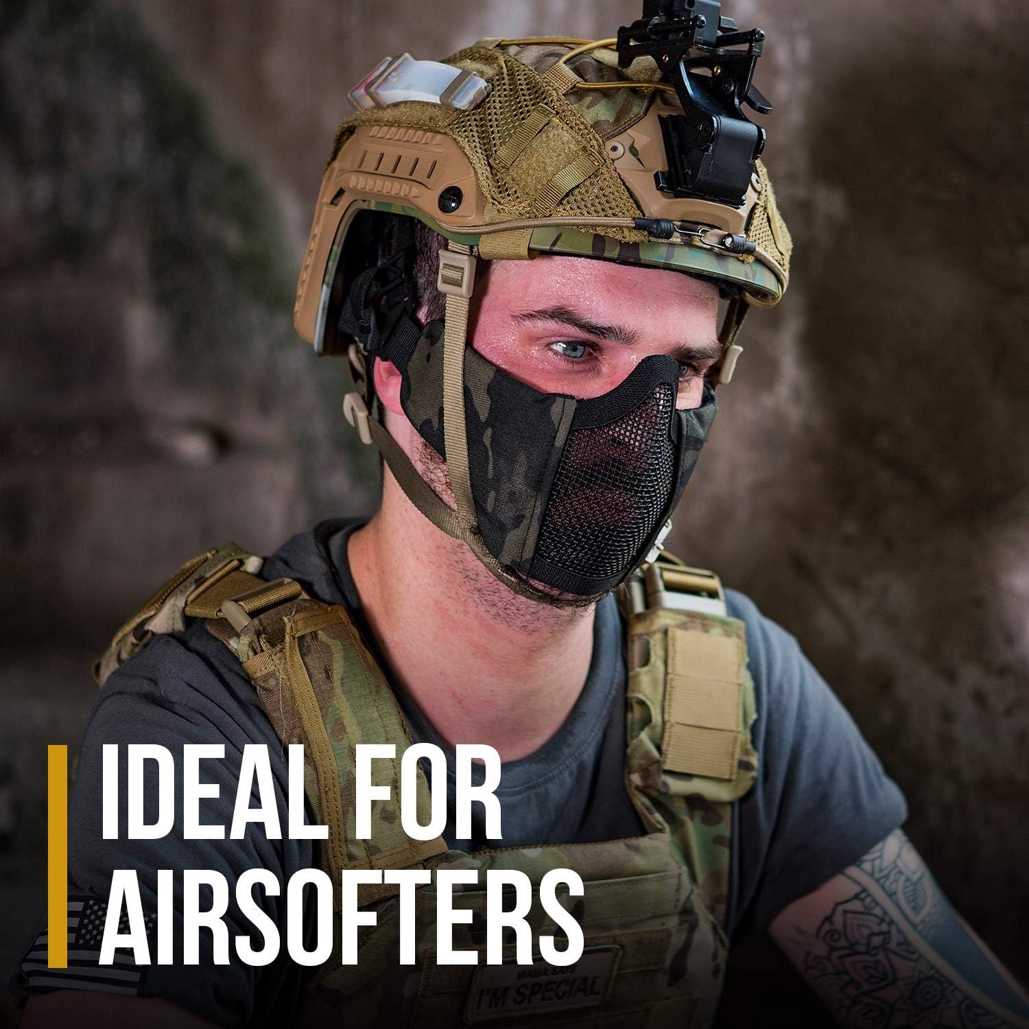 Máscara plegable de media cara con malla, estilo militar, cómoda, ajustable, máscara protectora táctica inferior para la cara, de OneTigris