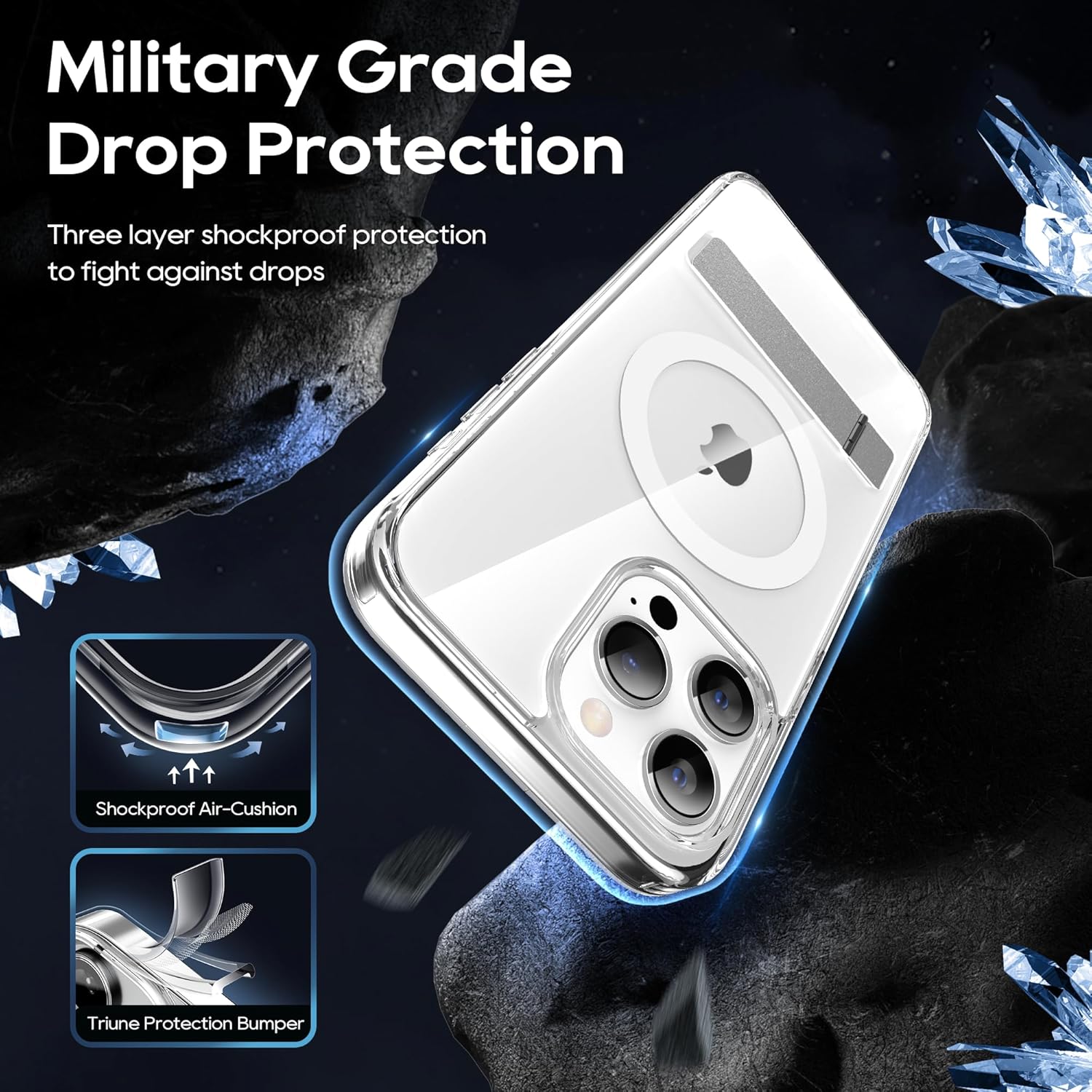 Niunisi Funda magnética para iPhone 15 Pro Max con soporte, soporte delgado con protector de pantalla compatible con Magsafe a prueba de golpes,