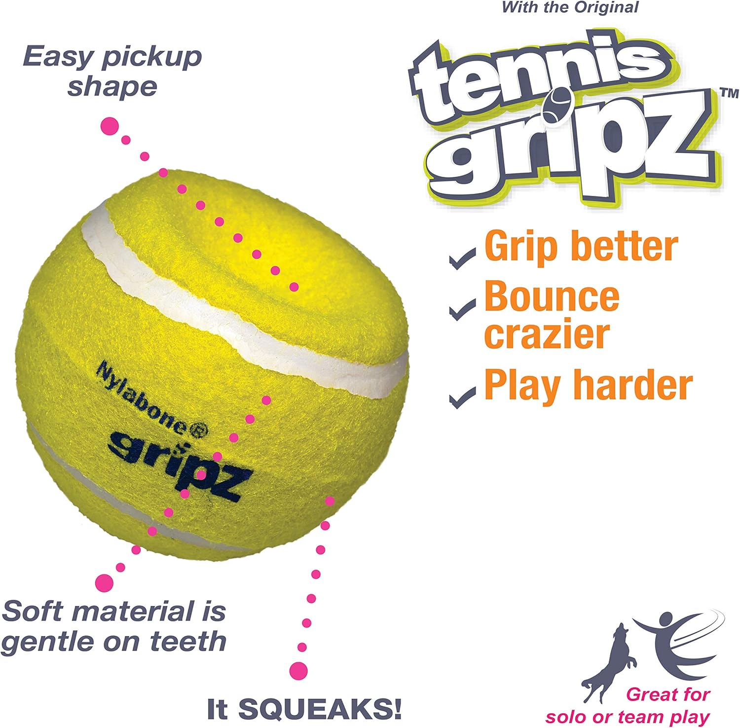 Nylabone Power Play – Pelota de tenis para perros Gripz (3 unidades)