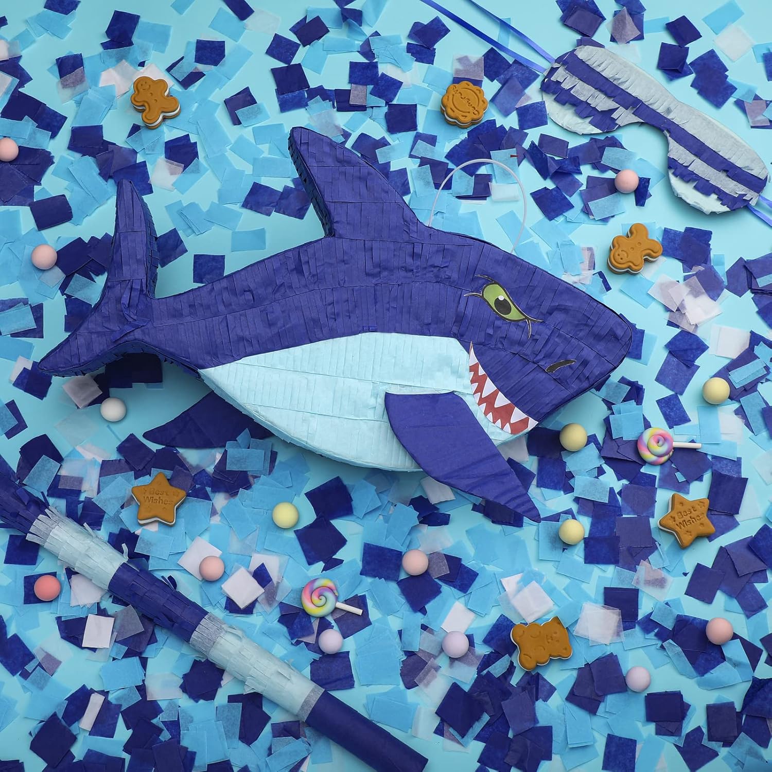 Piñata mexicana pequeña de 15.7 pulgadas con venda y murciélago y papel de seda redondo para decoración de verano, soporte para dulces y fiesta