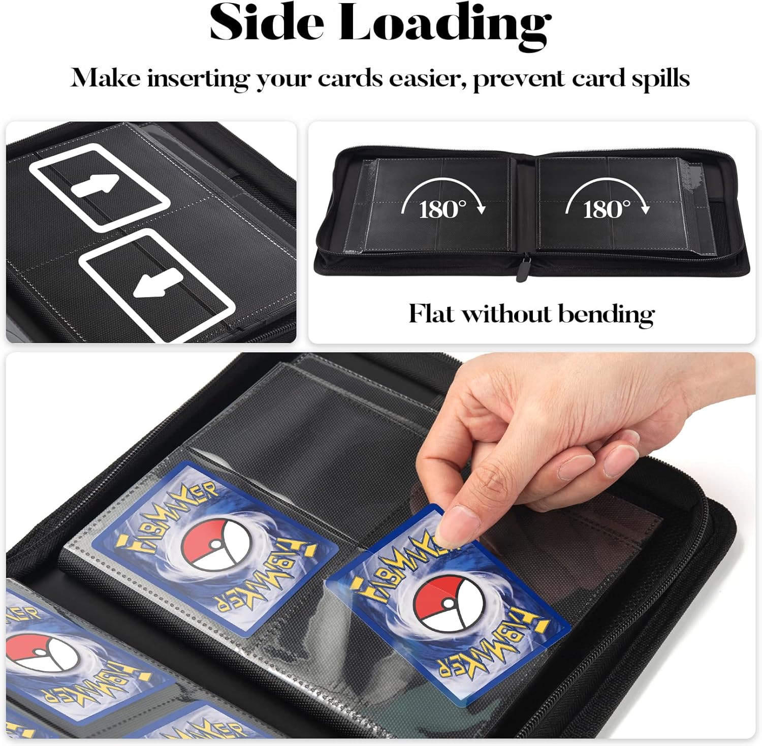 Carpeta de 4 bolsillos para 320 tarjetas, carpeta de tarjetas coleccionables con cremallera premium, carpeta portátil de colección de tarjetas de