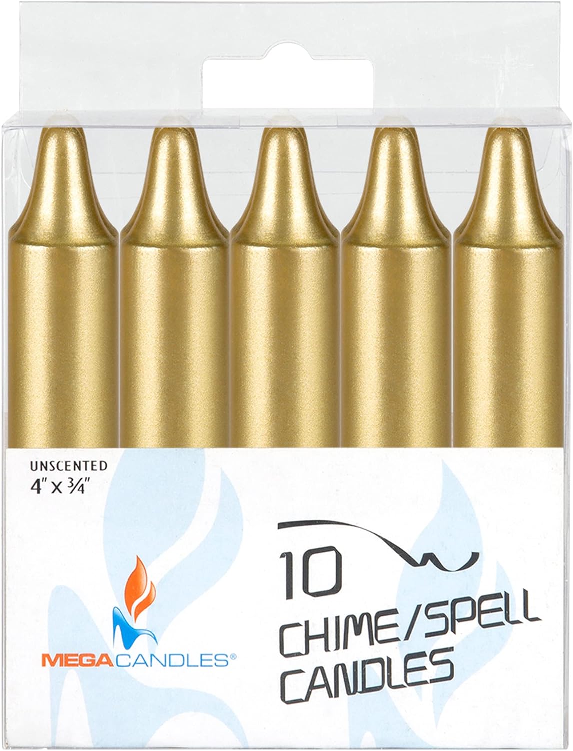 Mega Candles 10 mini velas cónicas doradas sin perfume, 4 pulgadas de alto x 34 pulgadas de diámetro, campanadas supremas, encanto, rituales,