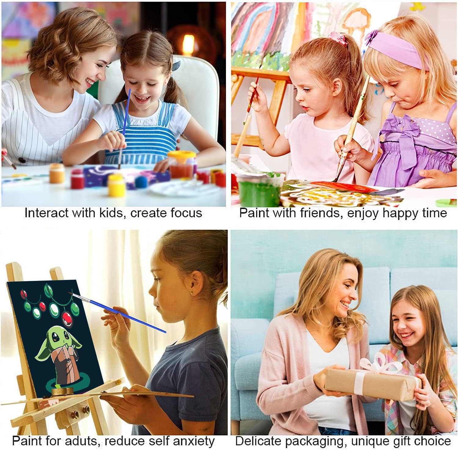 tigdtiu Paquete de 4 pinturas por números para niños, dibujos animados, pintura por números para niños de 4 a 8 a 12 años, pintura acrílica fácil de