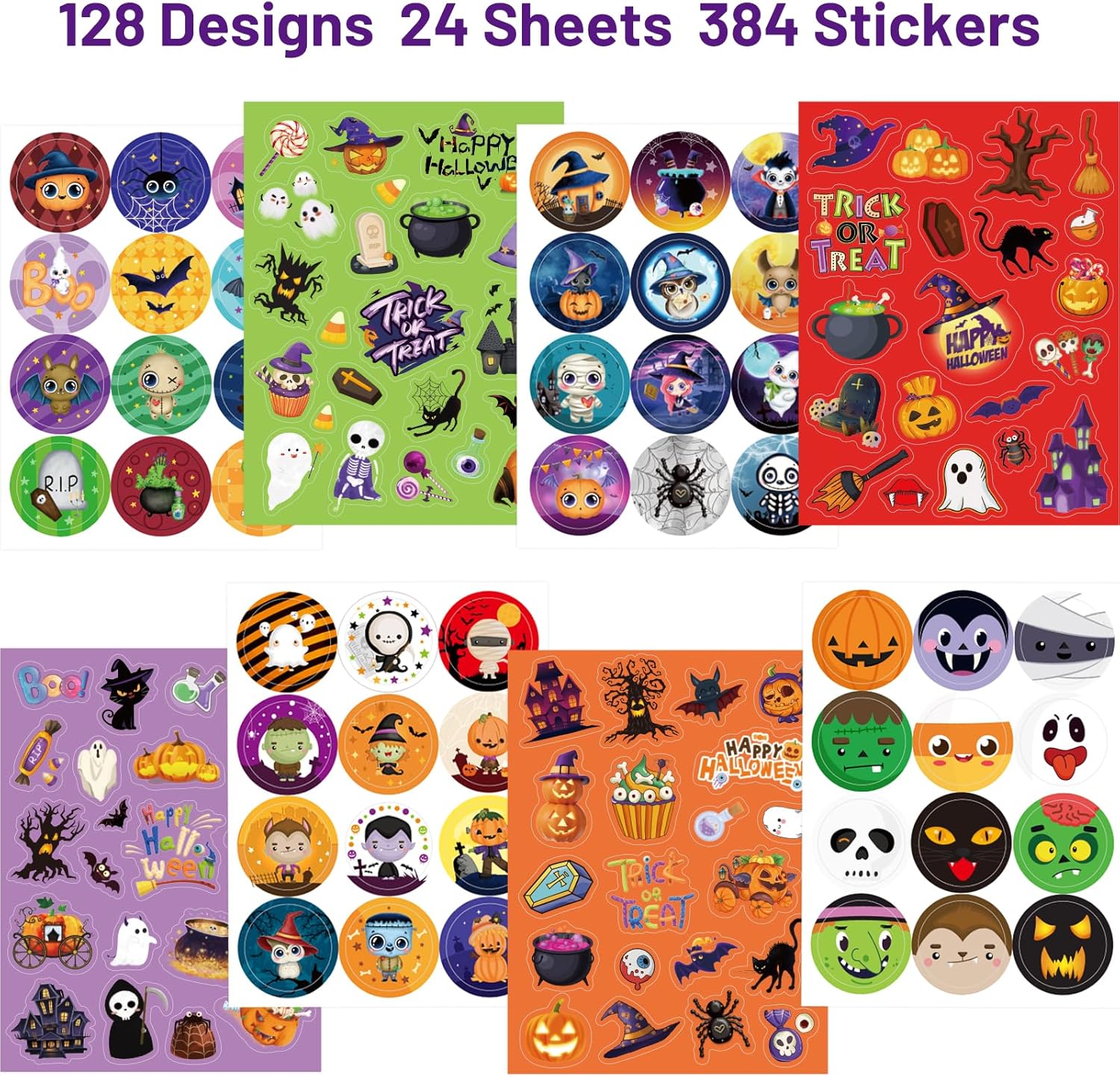 Calcomanías de Halloween para niños, 24 hojas de calcomanías surtidas para el hogar, aula, fiesta, juegos, manualidades, recompensas escolares