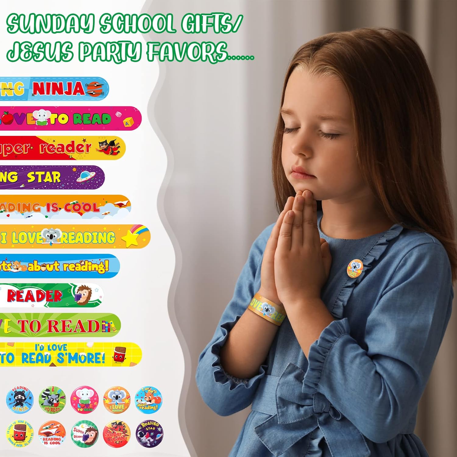Frienda 60 pulseras con botones y pines para lectura, insignias para el aula, recompensas para profesores, premios, regalos de fiesta de escuela