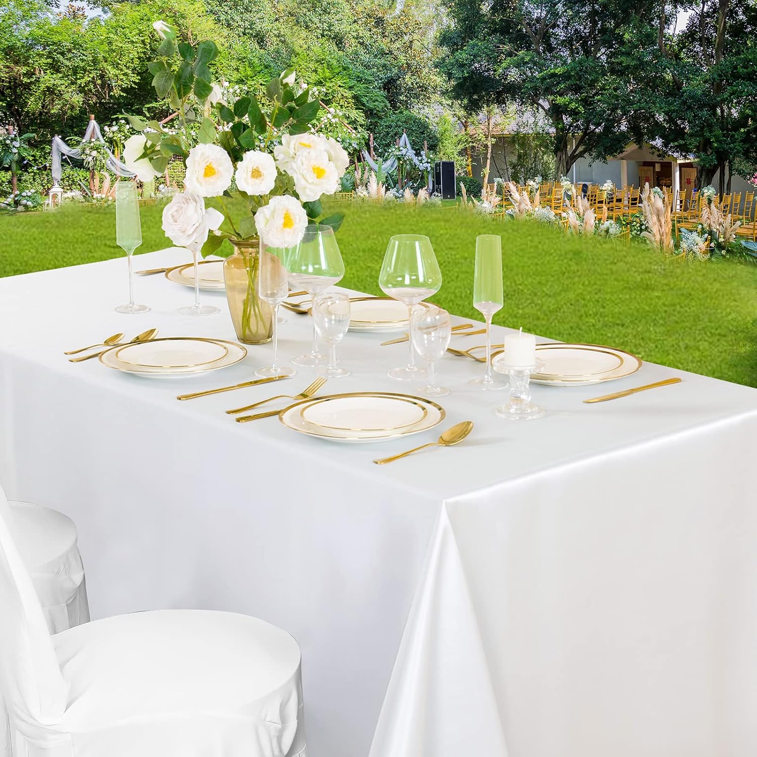 Paquete de 6 manteles rectangulares de satén blanco de 60 x 102 pulgadas, manteles de satén de seda brillante, decoración de mesa suave para bodas,