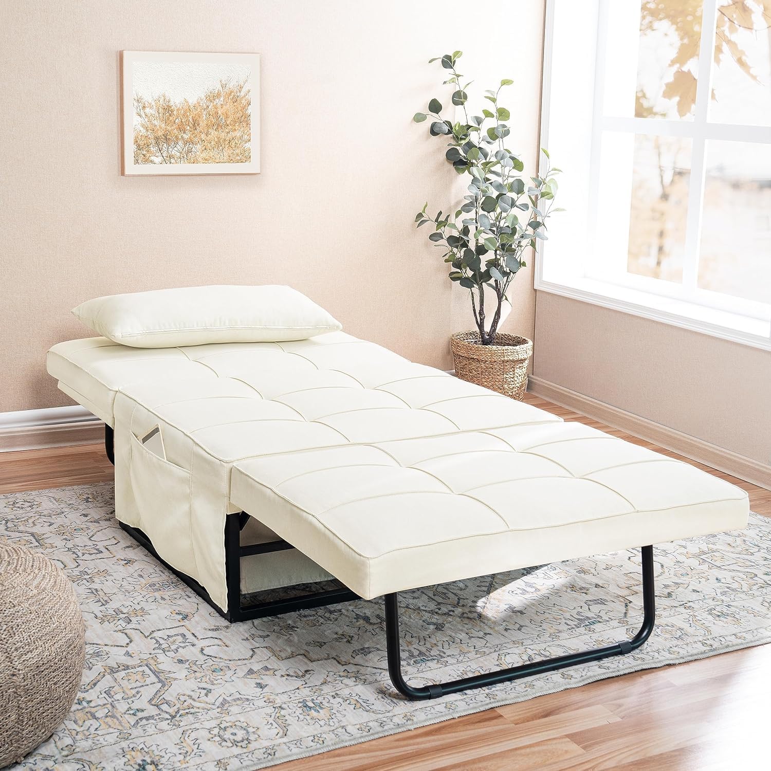Cama con silla de dormir, cama otomana convertible multifunción 4 en 1, silla de cama de lino transpirable, sofá cama convertible con respaldo