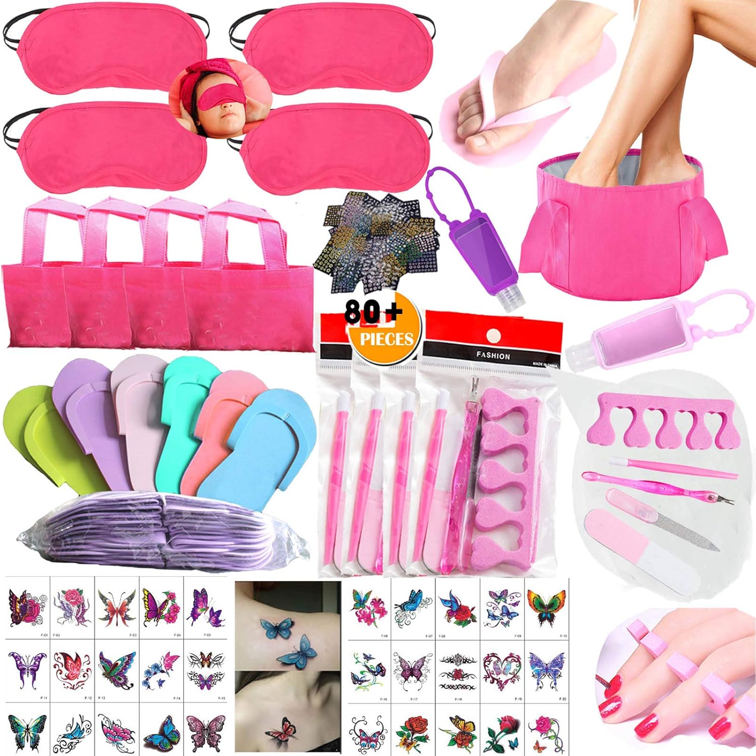 NimJoy Suministros de fiesta de spa para niñas, recuerdos para la experiencia de spa de niños, más de 80 piezas de kit de spa múltiple con máscaras