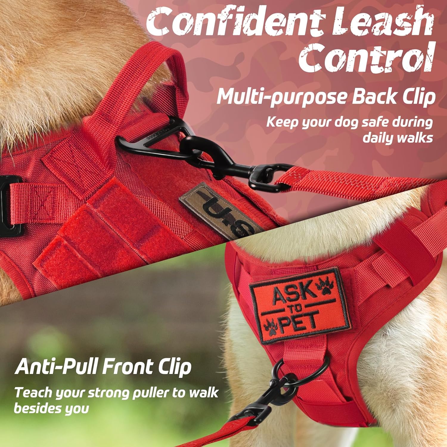 rabbitgoo Arnés táctico para perros grandes, arnés resistente con asa, chaleco para perros de servicio sin tirones, para razas grandes, arnés