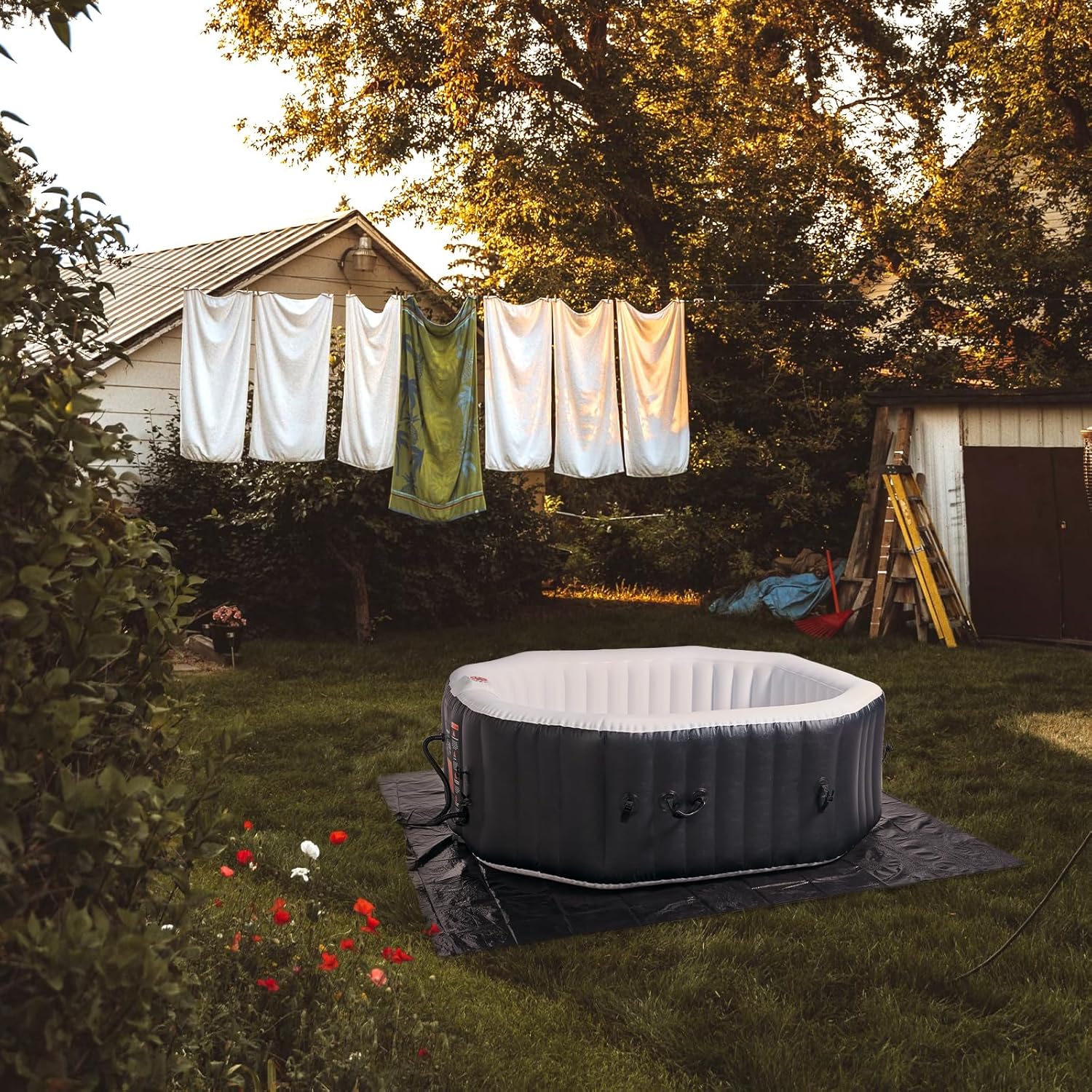 #WEJOY Bañera de hidromasaje portátil de 73 x 73 x 25 pulgadas, hidromasaje inflable octágono para 4 a 5 personas, bañera de hidromasaje climatizada