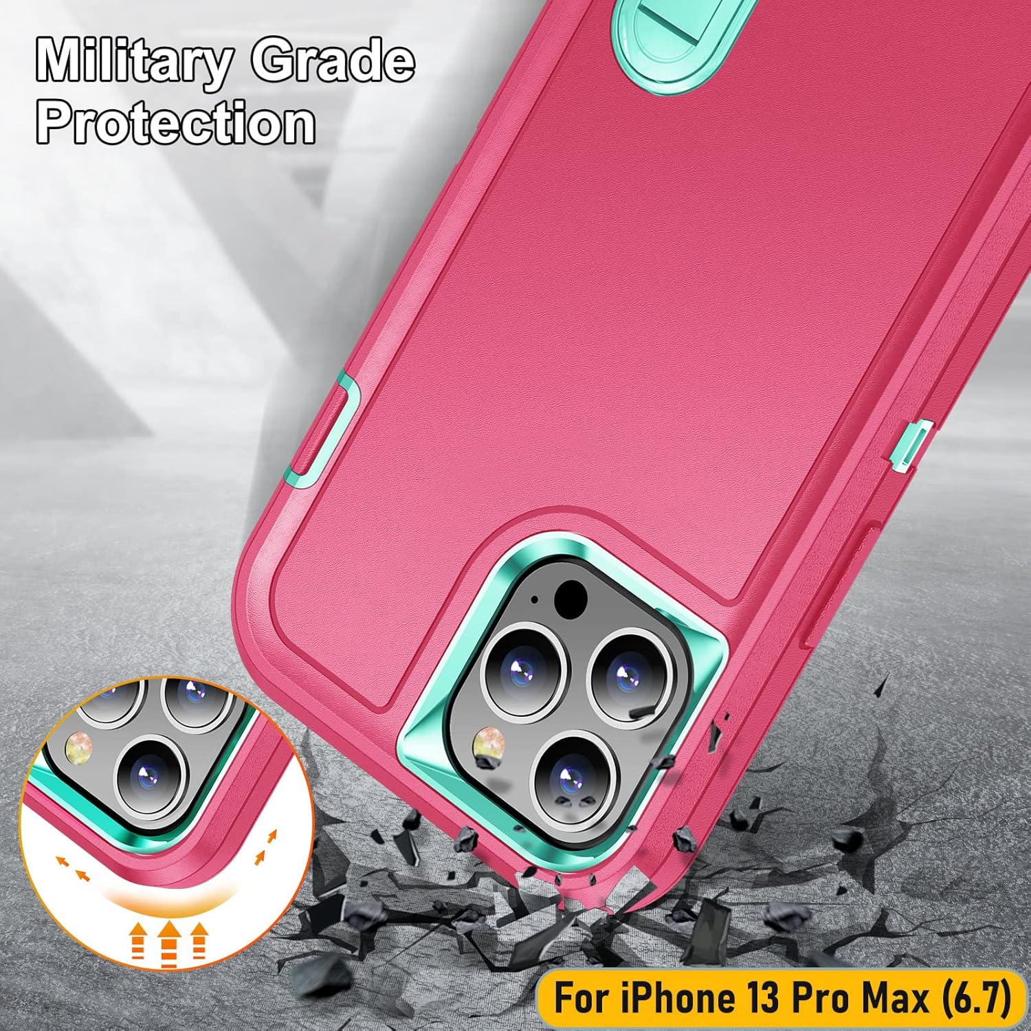 ymxdmd La funda está especialmente diseñada para iPhone 13 Pro Max de 6.7 pulgadas, protección de cuerpo completo, resistente a los golpes, goma de