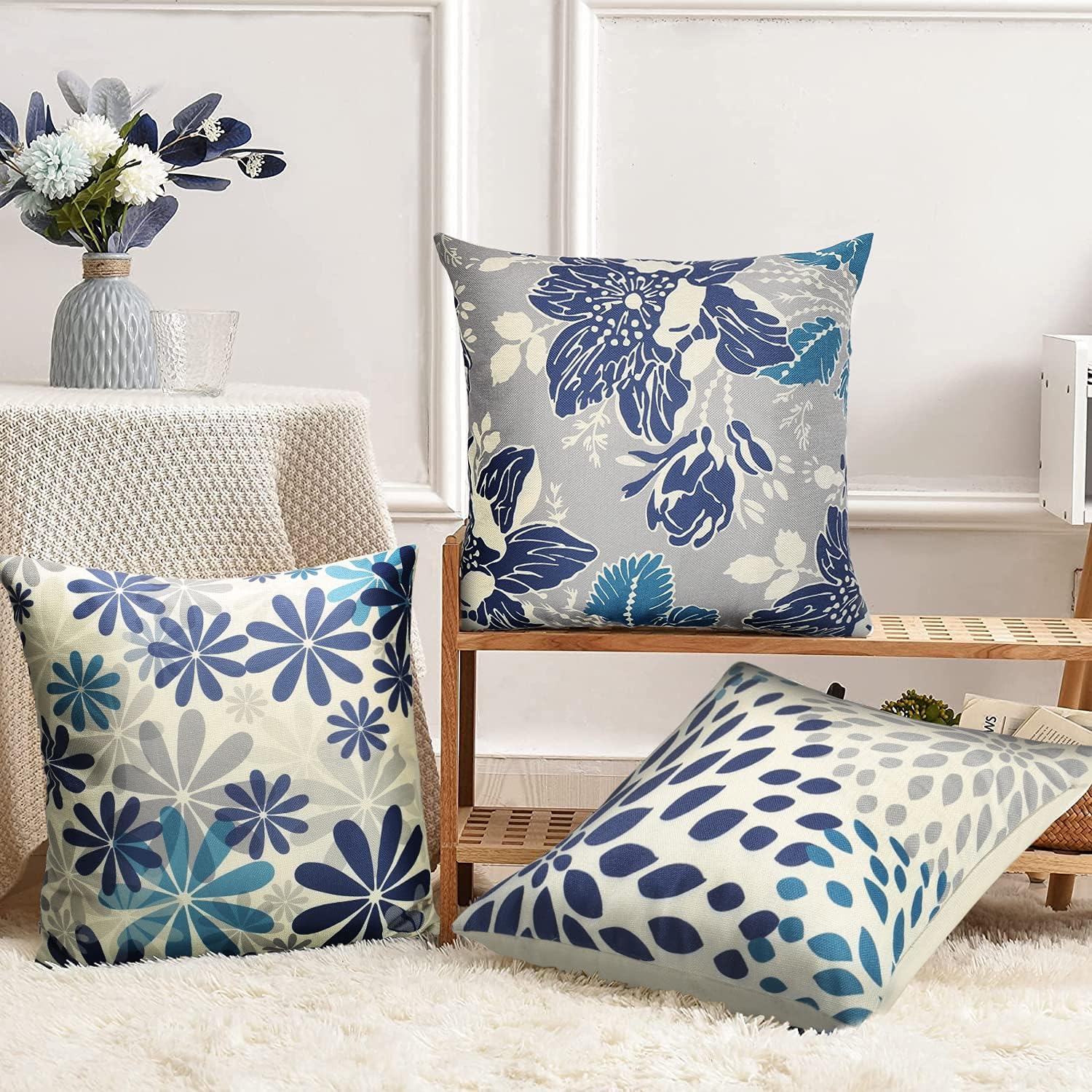 Baidast Juego de 4 fundas de almohada azules de 16 x 16 pulgadas, fundas decorativas para sofá, para interiores y exteriores, decoración del hogar