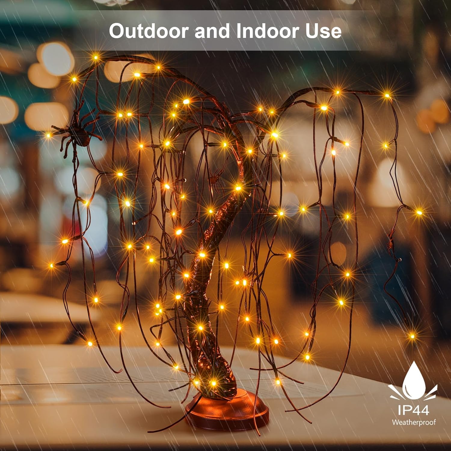 Luz de bonsái de sauce iluminada de 24 pulgadas para Halloween, 80 luces LED naranjas, lámpara de mesa, árbol artificial, decoración de escritorio