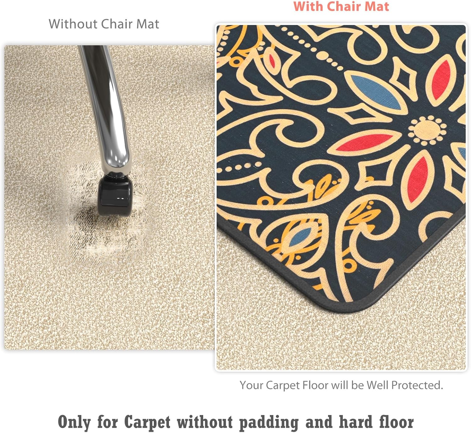 Tapete resistente para silla de oficina para alfombras y suelos de madera dura, 48 x 36 pulgadas, tapete de piso de alta calidad, tapete para silla