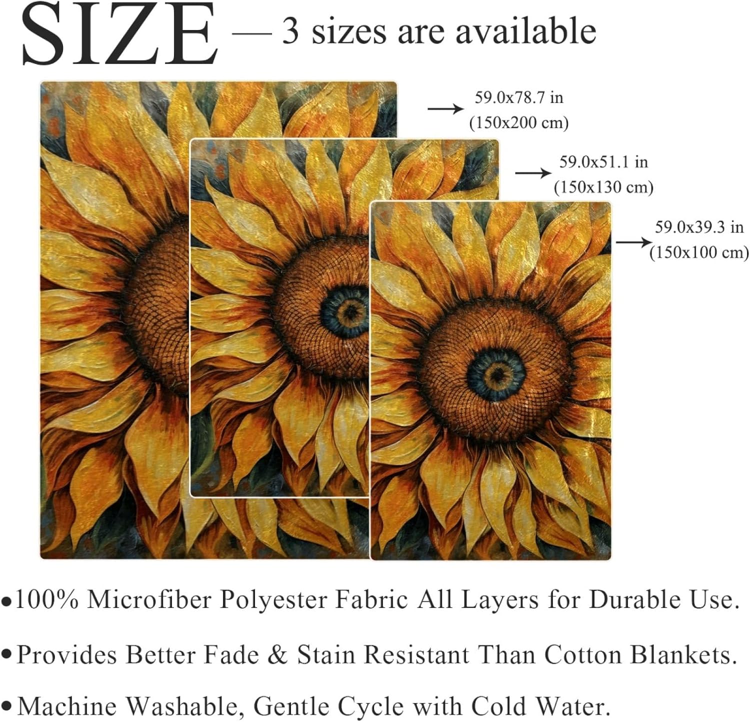 Manta de forro polar con estampado de girasol, tamaño individual, suave, ligera, acogedora, perfecta para cama, sofá, viajes, campamento, 59.0 x