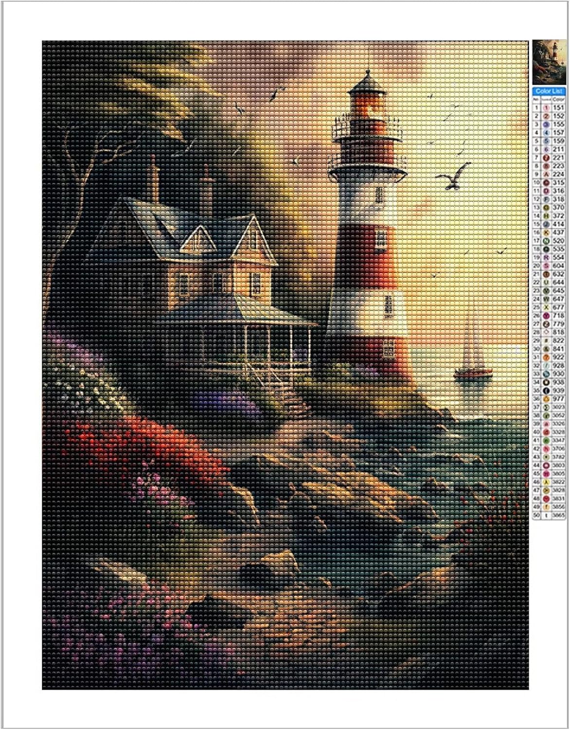 Juego de pintura de diamantes, pintura de una pequeña casa de madera, juego de arte Lighthousediamond, punto de cruz, bordado brillante de diamante,