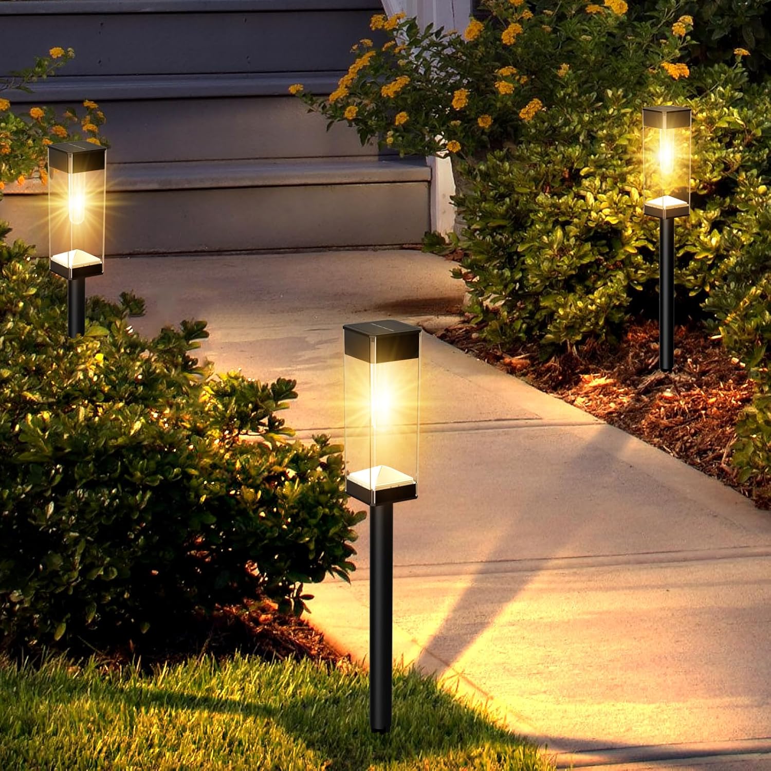 Paquete de 8 luces solares para caminos al aire libre, luces solares impermeables para exteriores, luces LED solares para jardín con bombilla de