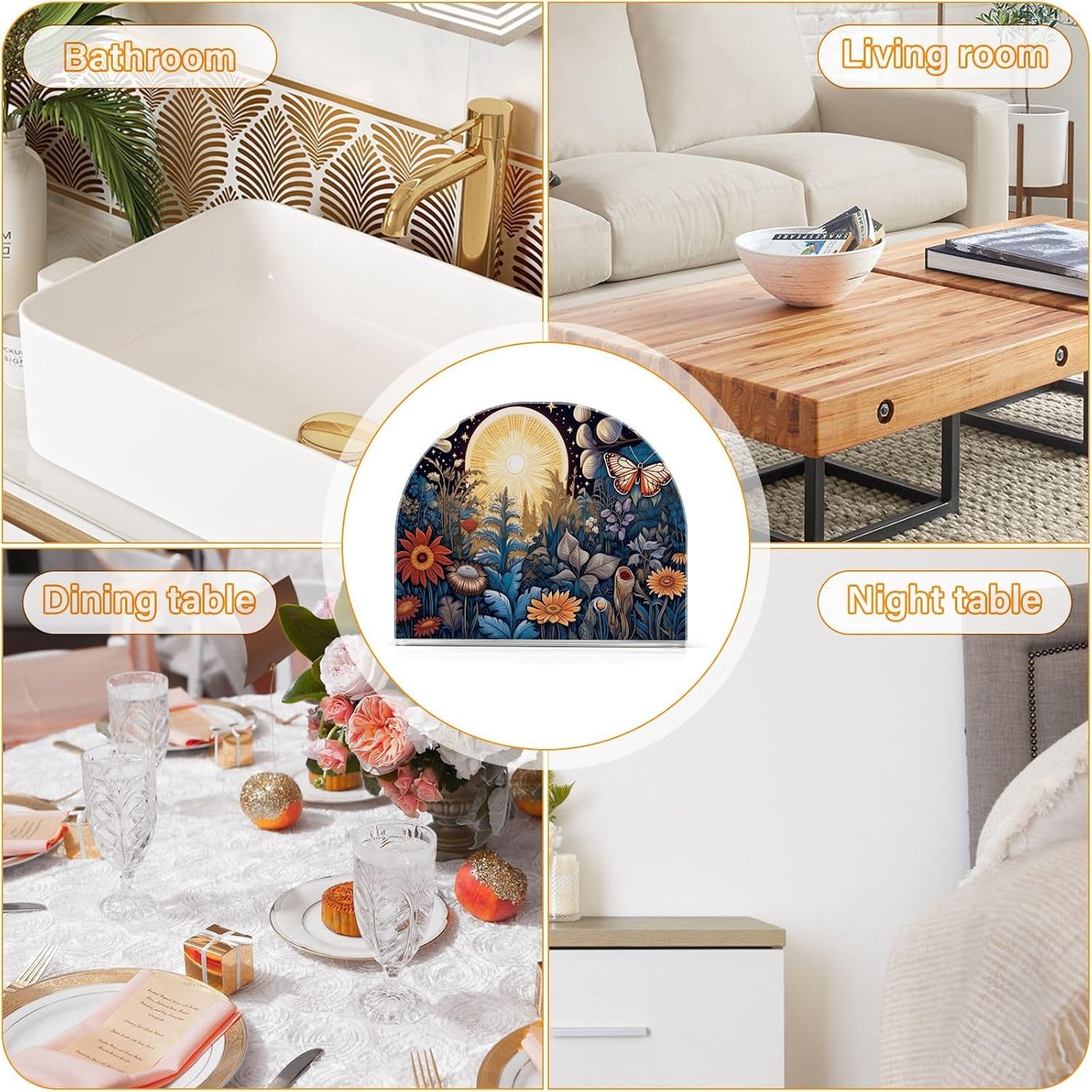Butterfly Flowers Acrylic Napkin Holder Clear Crystal Tissue Paper Dispenser for Table, Kitchen Countertop, Restaurant, Decor