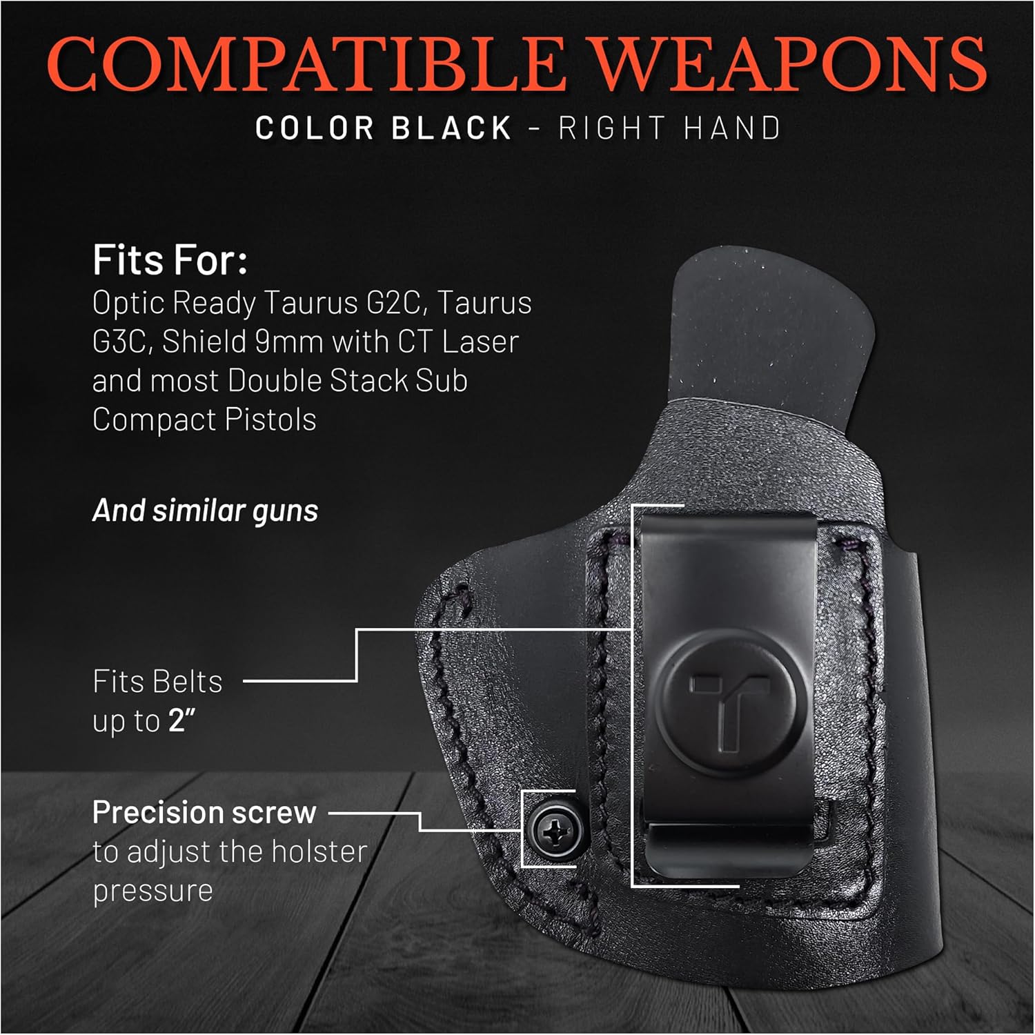 IWB – Fundas de cuero de gamuza para pistolas ópticas listas para mano derecha. Se adapta a la mayoría de pistolas subcompactas de doble pila, funda