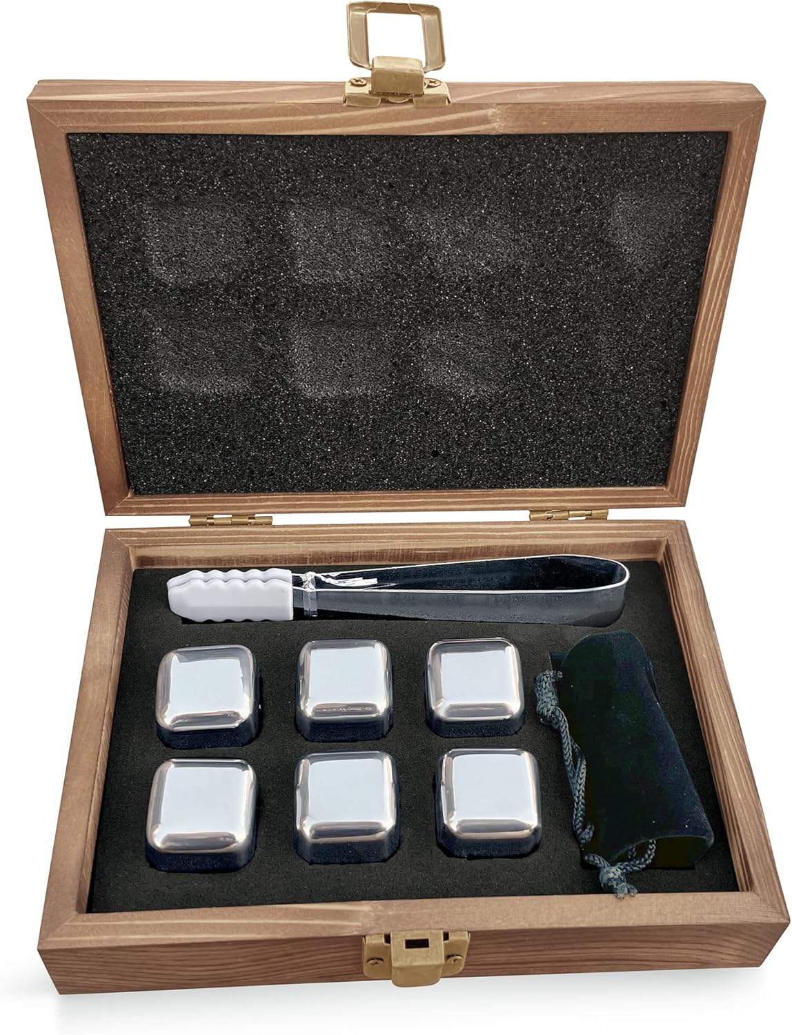 Juego de 6 piedras de whisky personalizado, regalo de padrinos de boda, caja de piedra de whisky personalizada, juego de cubitos de hielo de acero