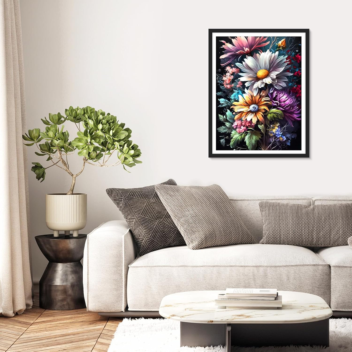 RICUVED Pintura artística de diamantes de flores, kits de pintura de diamantes coloridos para adultos, arte de gemas de diamantes 5D, taladro