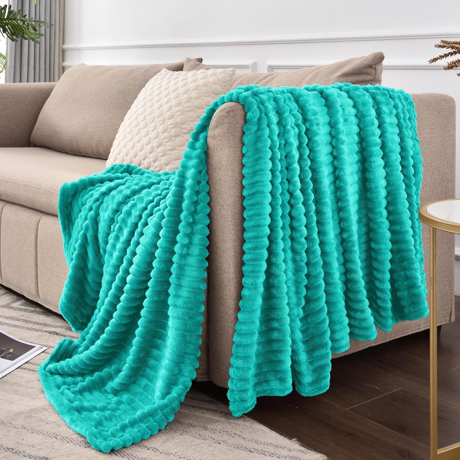 BEDELITE Manta de vellón tamaño individual  Manta decorativa mullida de jacquard acanalado en 3D, suave y cálida, acogedora, esponjosa, ligera de