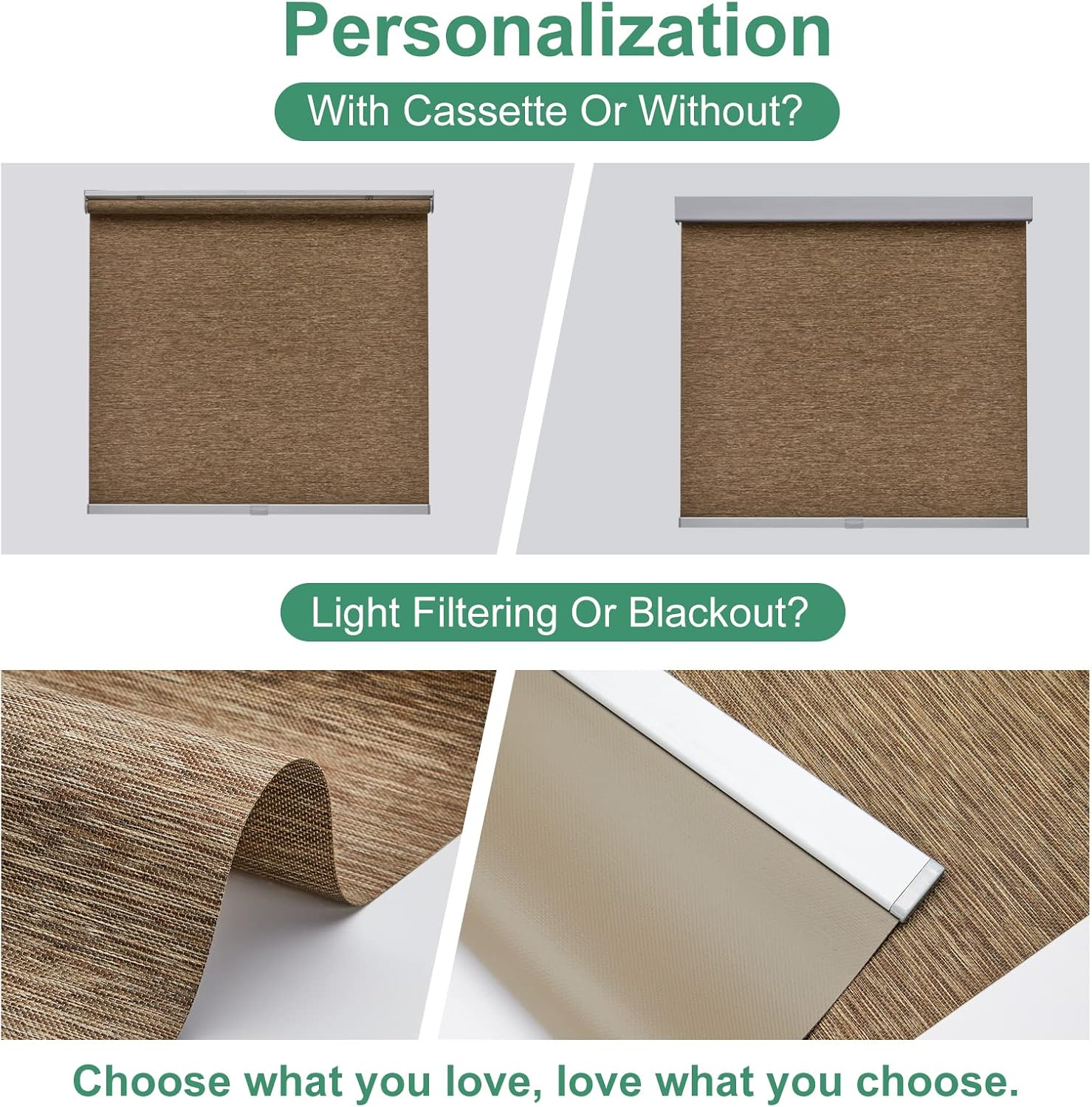 Persianas de tamaño personalizado con cenefa, persianas inalámbricas tejidas naturales, persianas enrollables filtrantes de luz para el hogar,