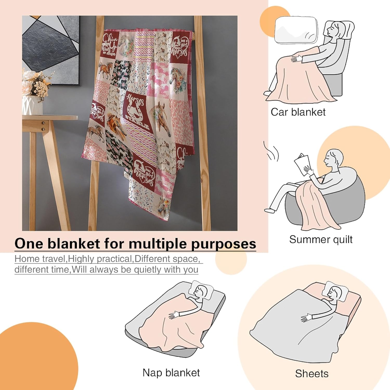 Manta de franela ligera de caballos, regalos para niñas y mujeres en todas las estaciones, manta para camasofásofá, 40 x 50 pulgadas para niñosniños