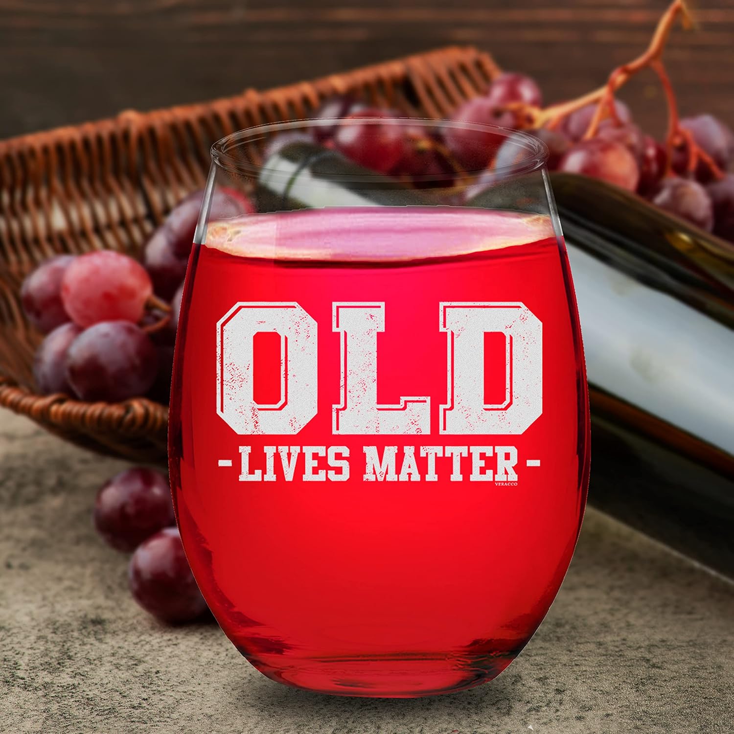 Old Lives Matter – Regalo divertido de cumpleaños, regalos de despedida de soltero, copa de vino sin tallo (transparente, vidrio)