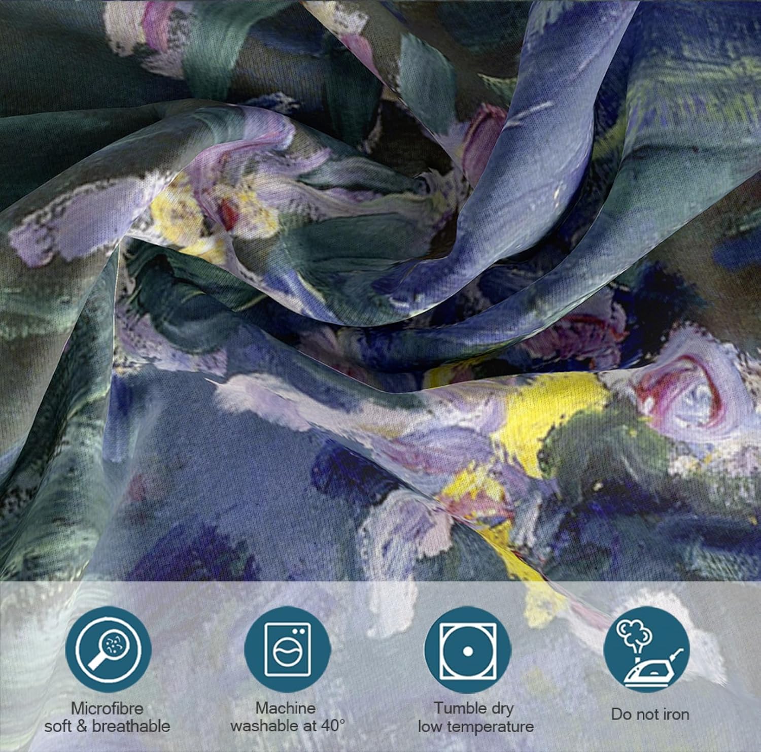 Claude Monet Funda nórdica de Flor púrpura 3 piezas juego de ropa de cama de jardín Suave y cálido con cierre de cremallera (1 funda nórdica + 2