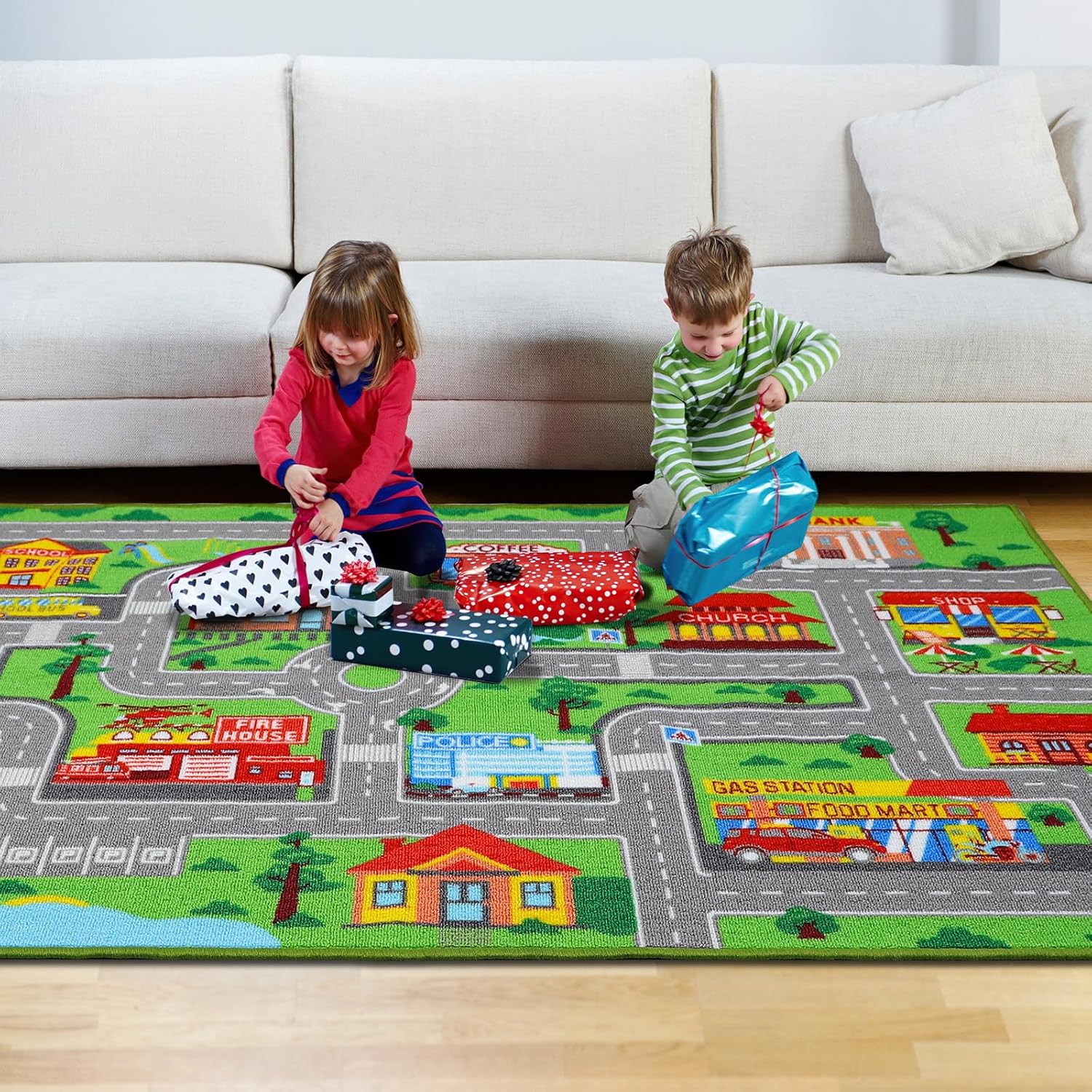 Alfombra de juego para niños, alfombra de 59 x 39.4 pulgadas, alfombra de automóvil antideslizante para automóviles para niños, alfombra para niños