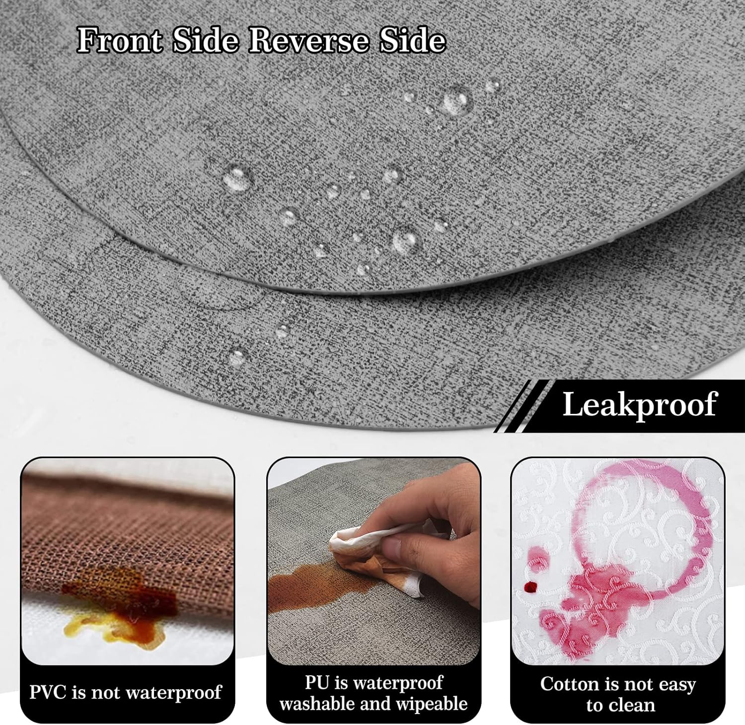 Juego de 6 manteles individuales ovalados de cuero sintético de doble cara para mesa de comedor, resistentes al calor, impermeables, lavables,