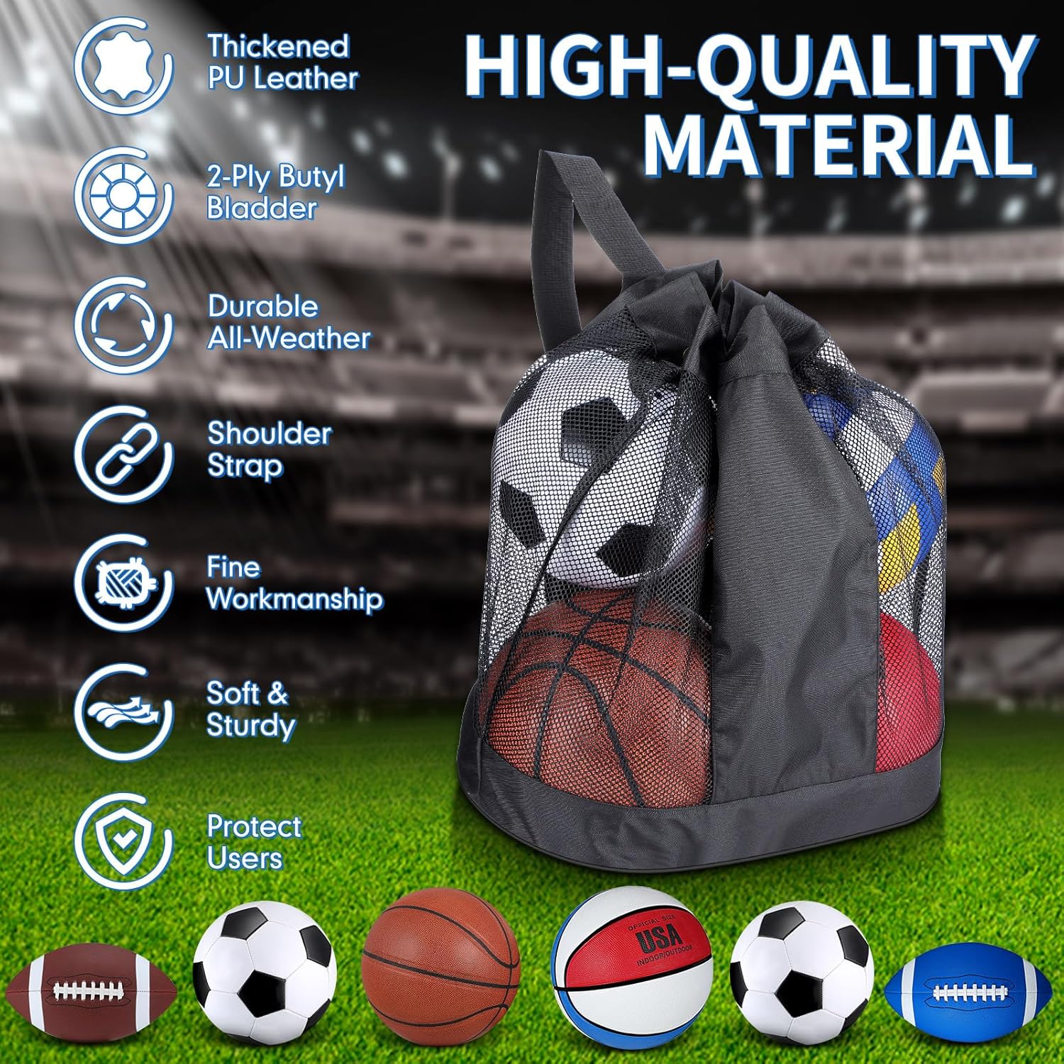 Liliful 12 Pcs Sport Balls Set for Kids Teens, Include Official Size 5 Basketball, Size 6 Football, Size 4 Soccer Ball, 2 Sport Equipment Bags, 4