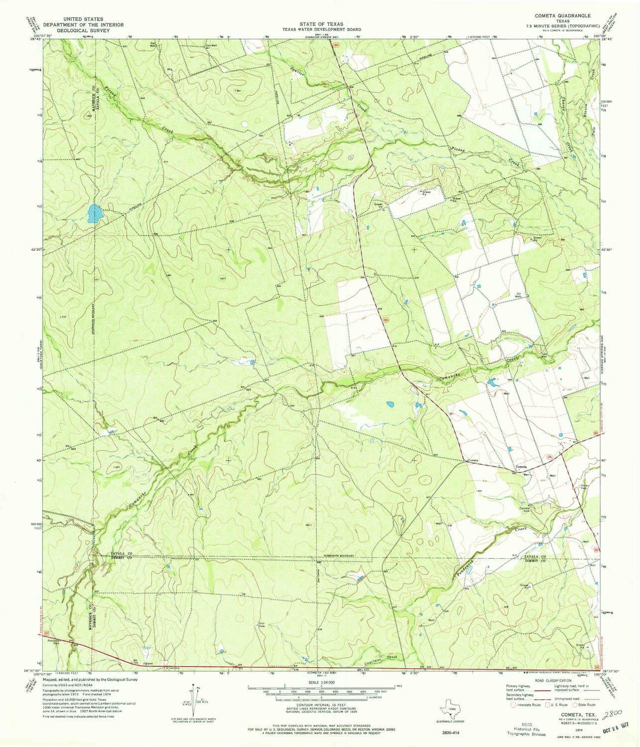 YellowMaps Cometa TX topo map, 124000 Scale, 7.5 X 7.5 Minute, Historical, 1974, Updated 1977, 27.1 x 23.2 in