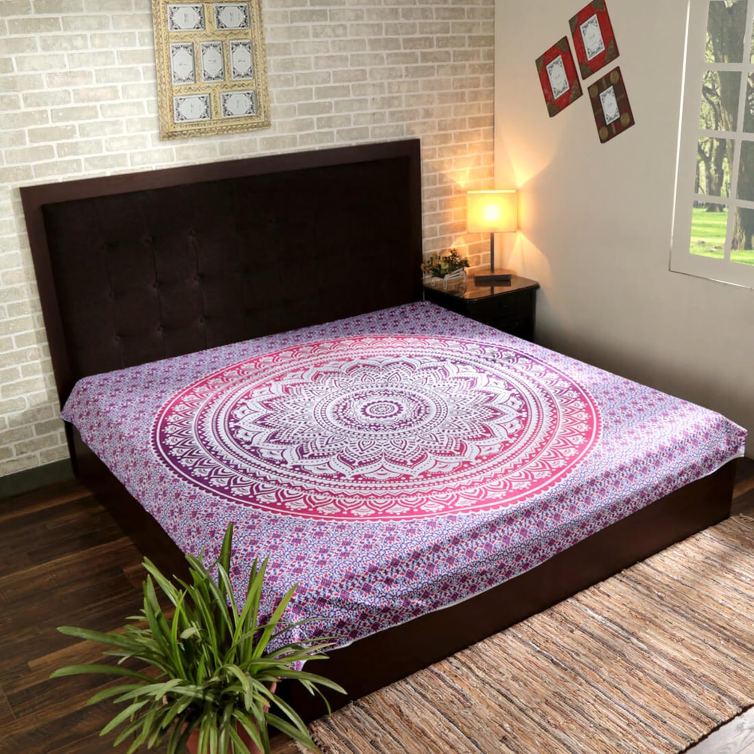 RAJRANG BRINGING RAJASTHAN TO YOU Tapiz rosa hippie con mandala, arte bohemio, decoración de pared, decoración de pared estilo bohemio trippy,