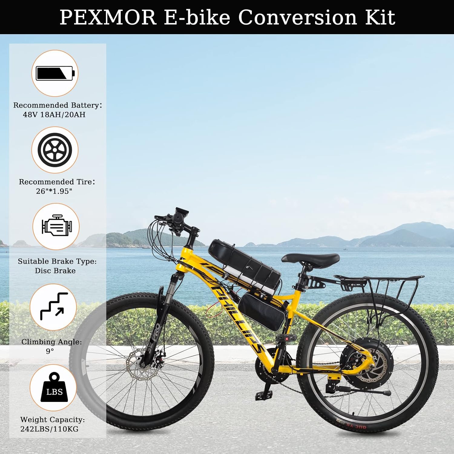 PEXMOR Kit de conversión de bicicleta eléctrica, 48 V, 1200 W, 26 pulgadas, rueda delanteratrasera, kit de conversión de bicicleta eléctrica, kit de
